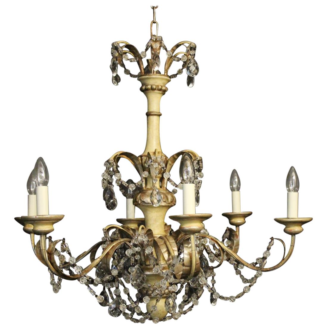Italian Giltwood and Toleware Antique Chandelier