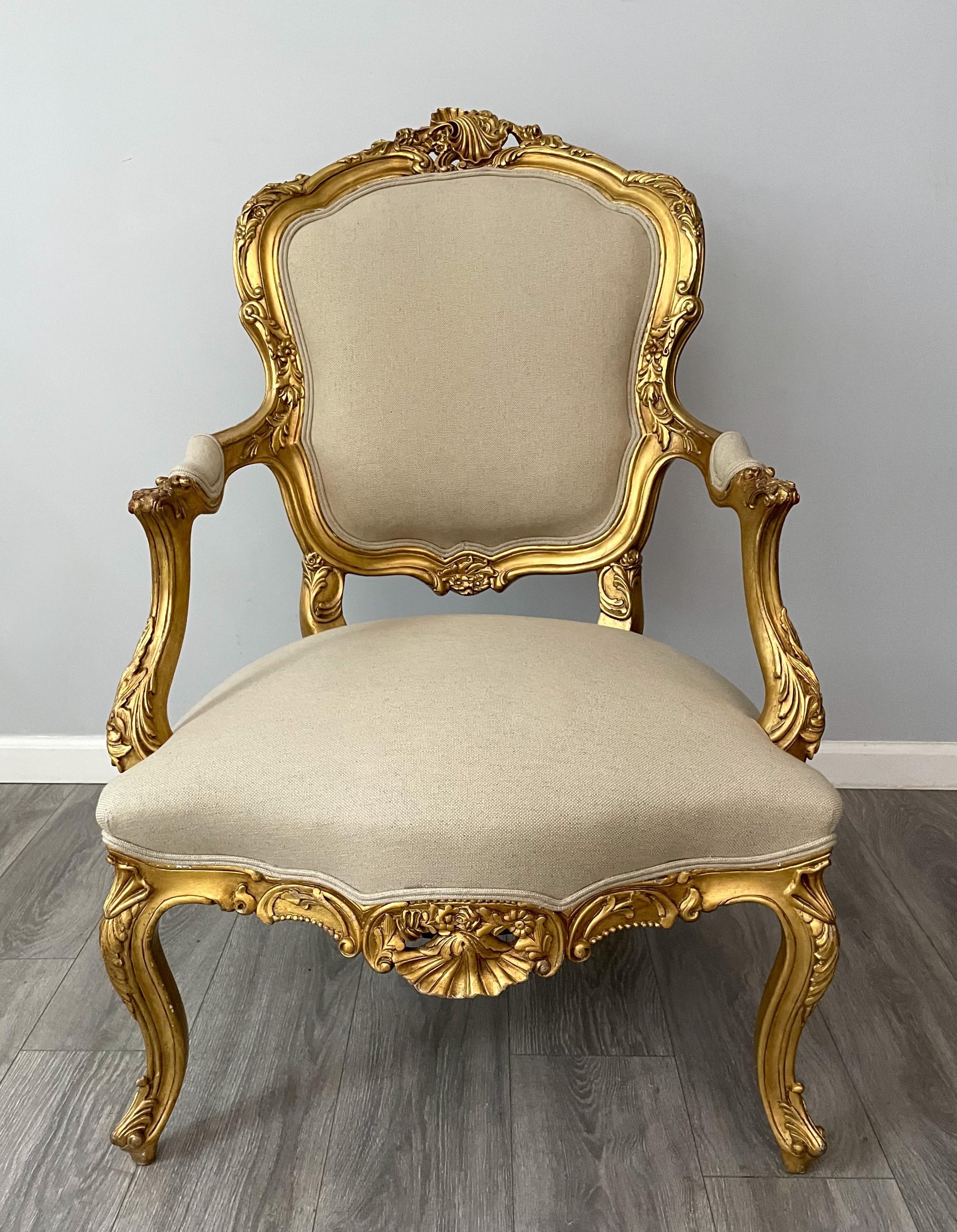 Rococo Italian Giltwood Arm Chairs For Sale