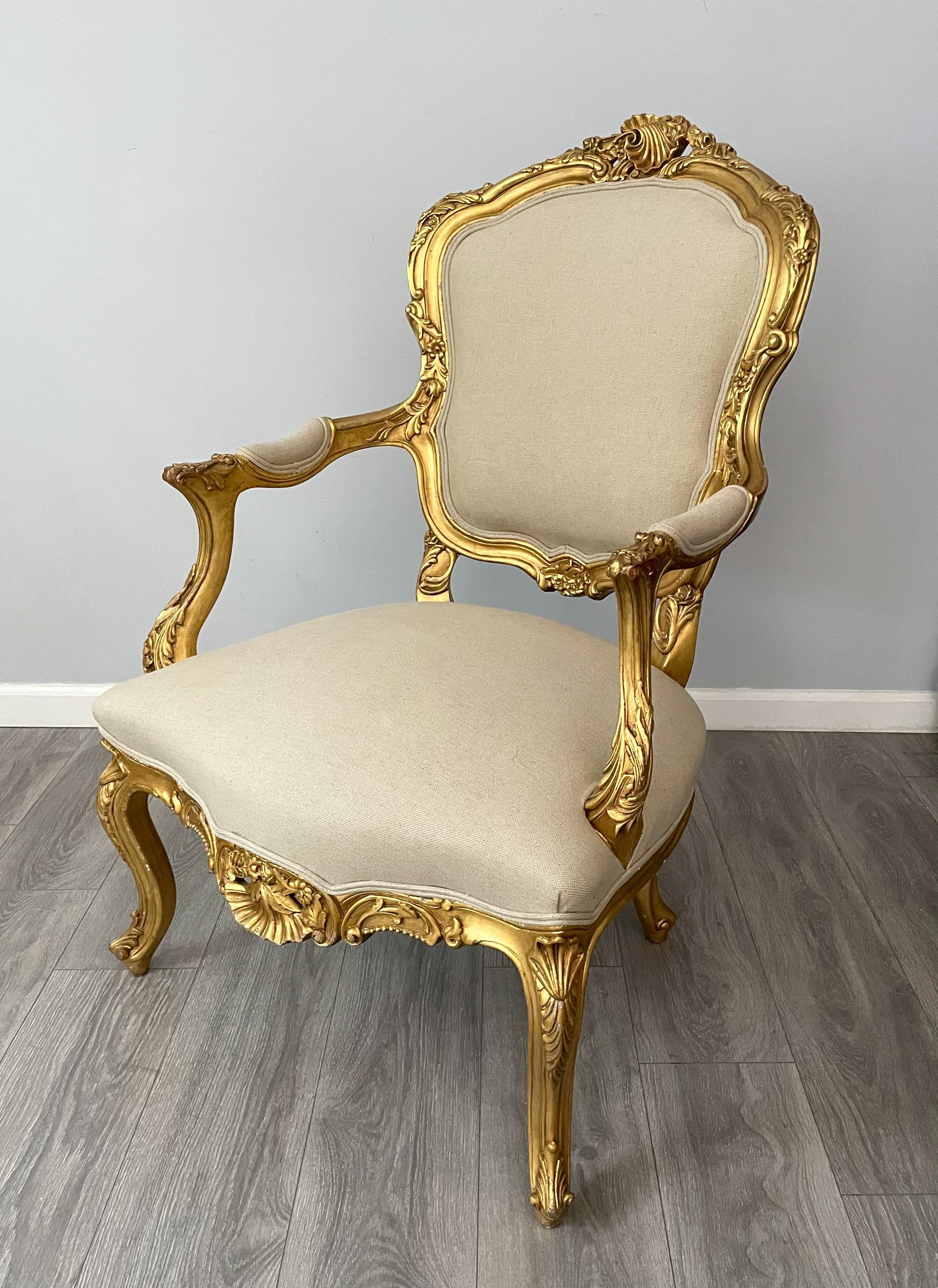 Italian Giltwood Arm Chairs In Good Condition For Sale In Los Angeles, CA