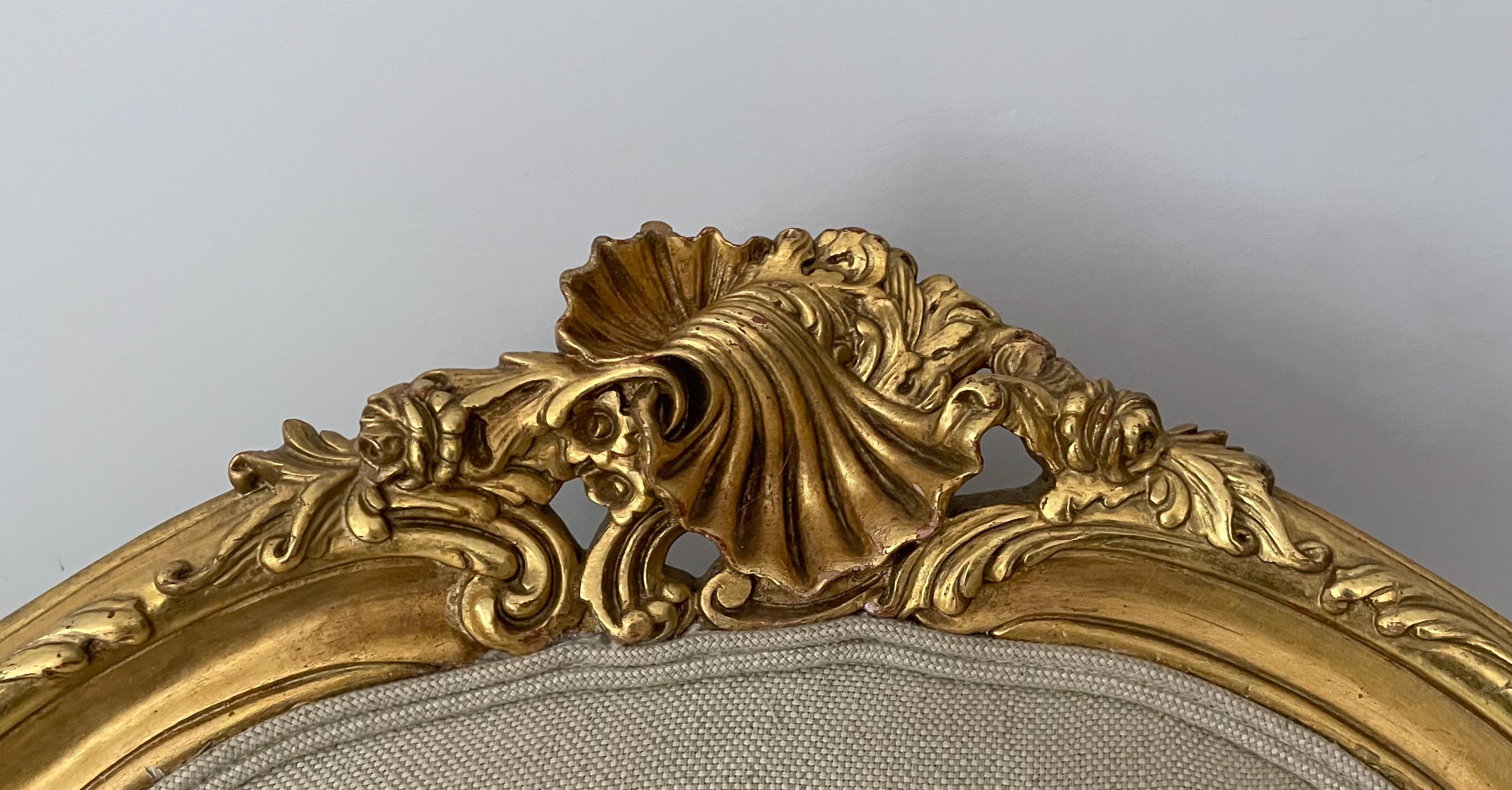 Linen Italian Giltwood Arm Chairs