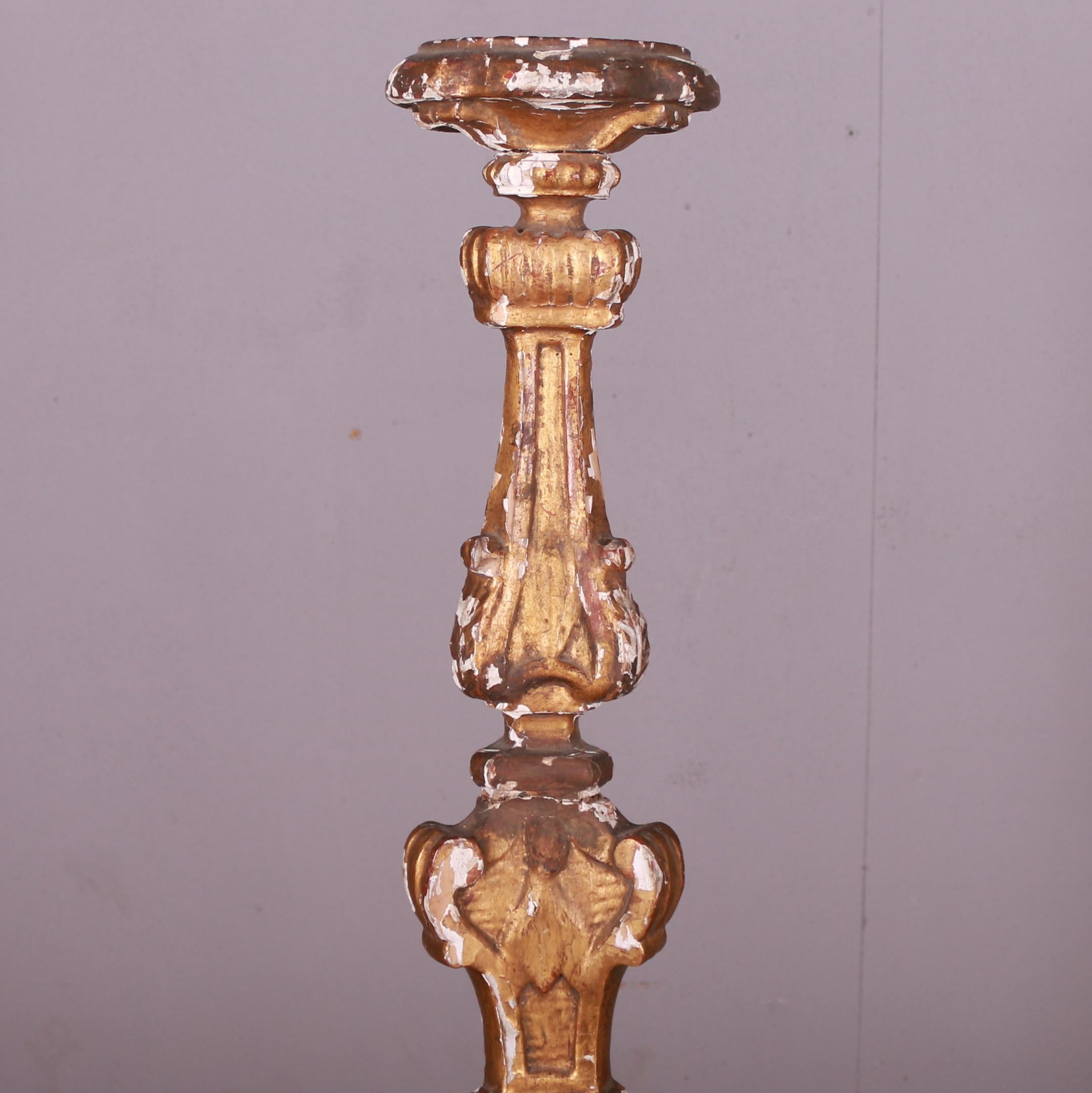 Late 19th C Italian giltwood candle holder. 1890.

Reference: 7378

Dimensions
26.5 inches (67 cms) high
7 inches (18 cms) diameter.