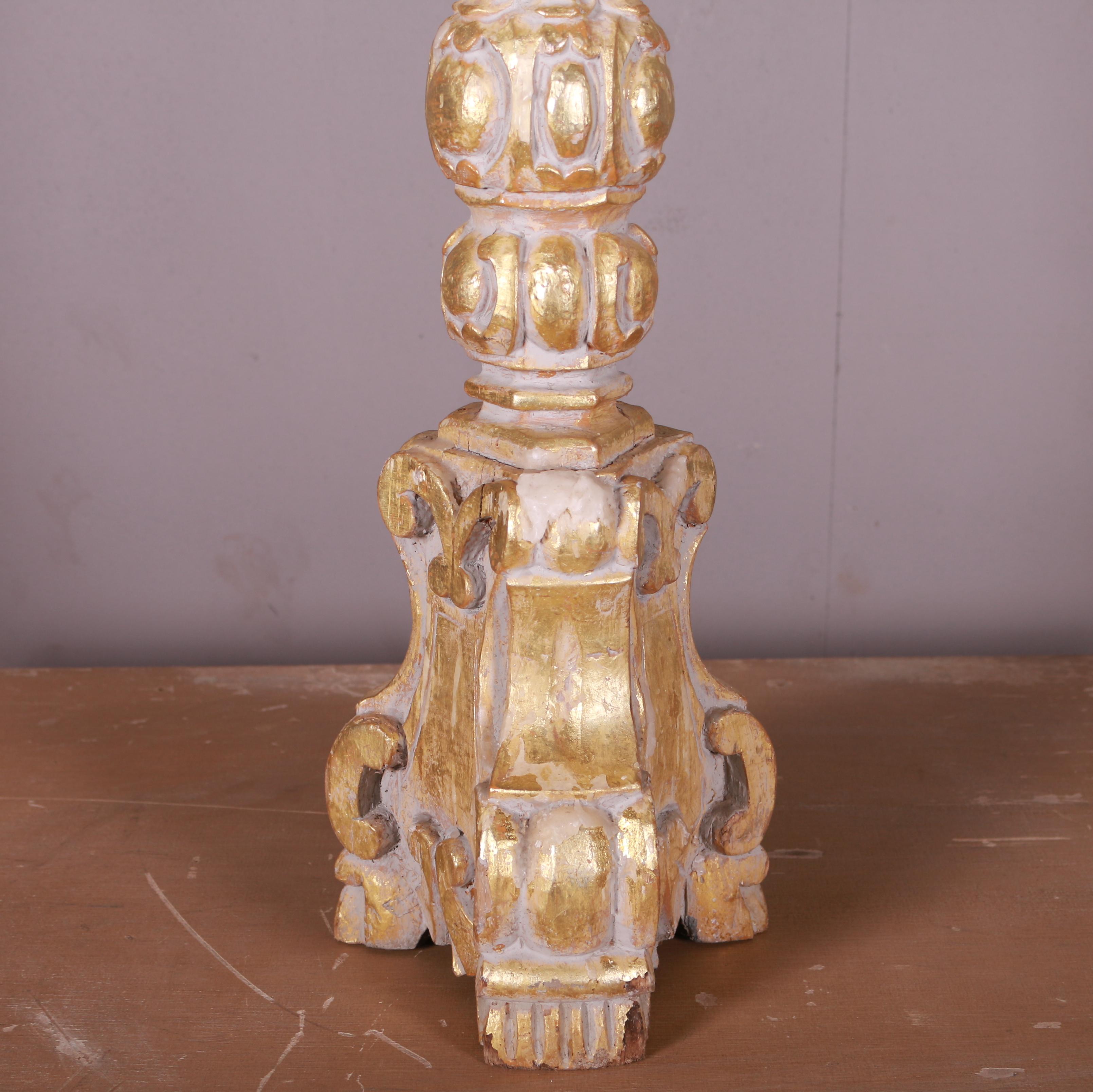 Late 19th C Italian giltwood candle holder. 1890.

Reference: 7380

Dimensions
28.5 inches (72 cms) High
7 inches (18 cms) Diameter.