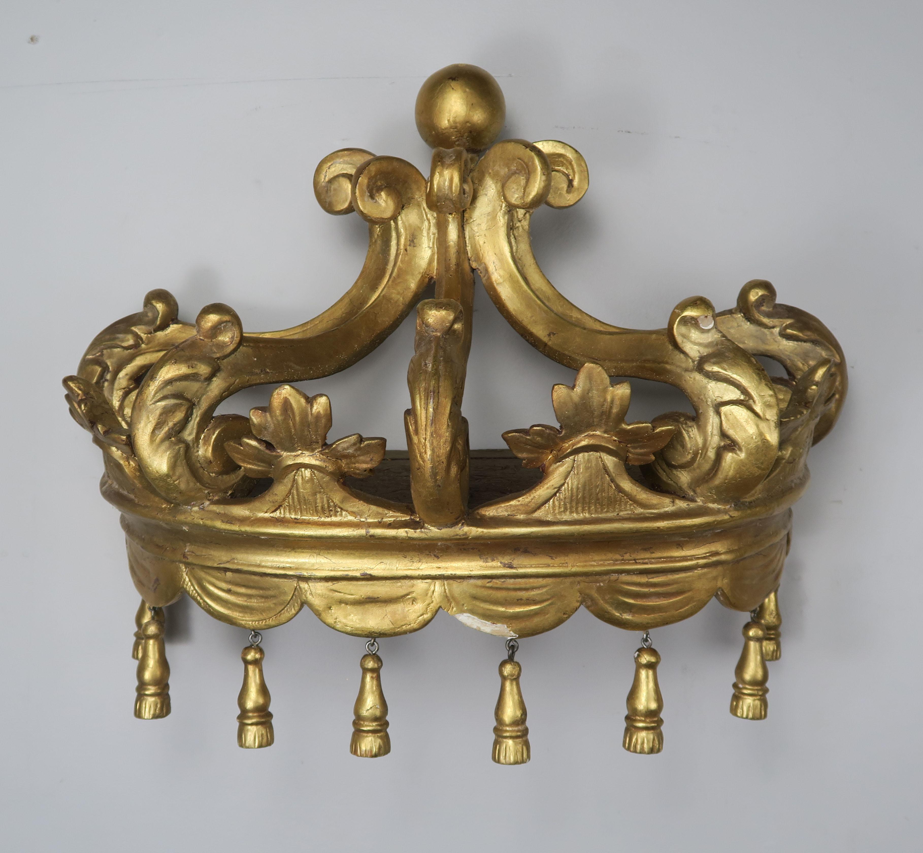 Italian Giltwood Carved Bed Corona with Tassels, circa 1900 6