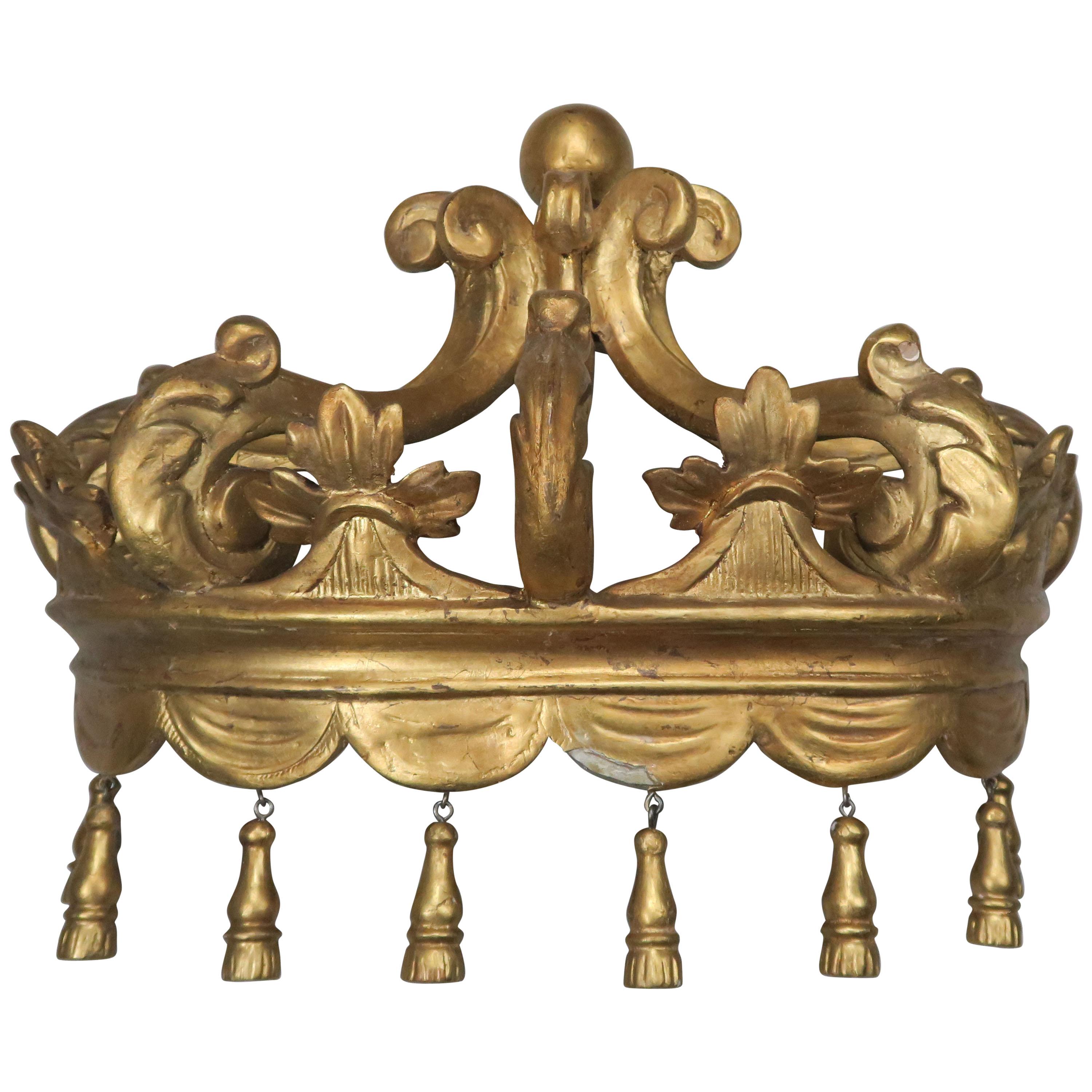 Italian Giltwood Carved Bed Corona with Tassels, circa 1900