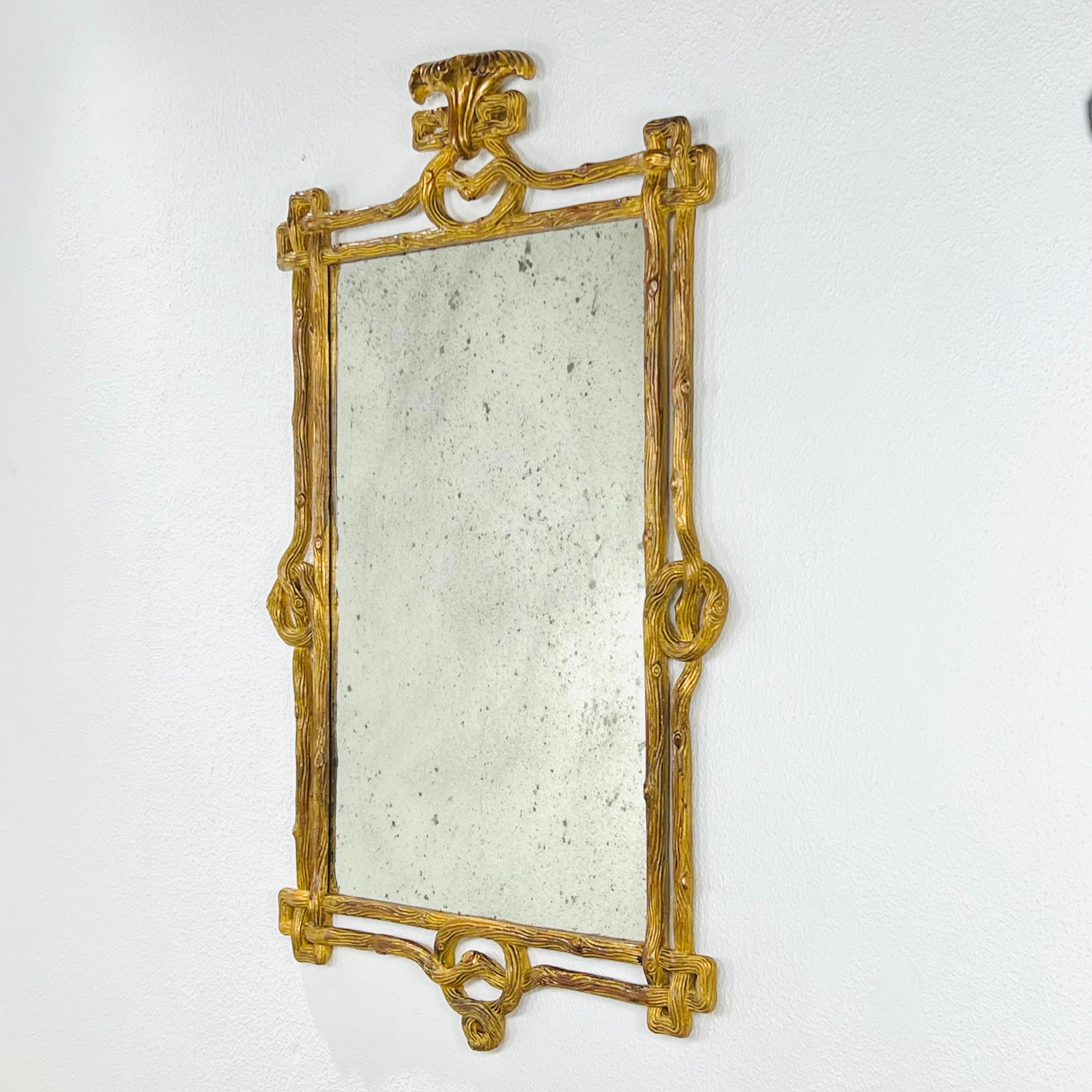 Italian Giltwood Carved Branch Frame Antiqued Mirror For Sale 12