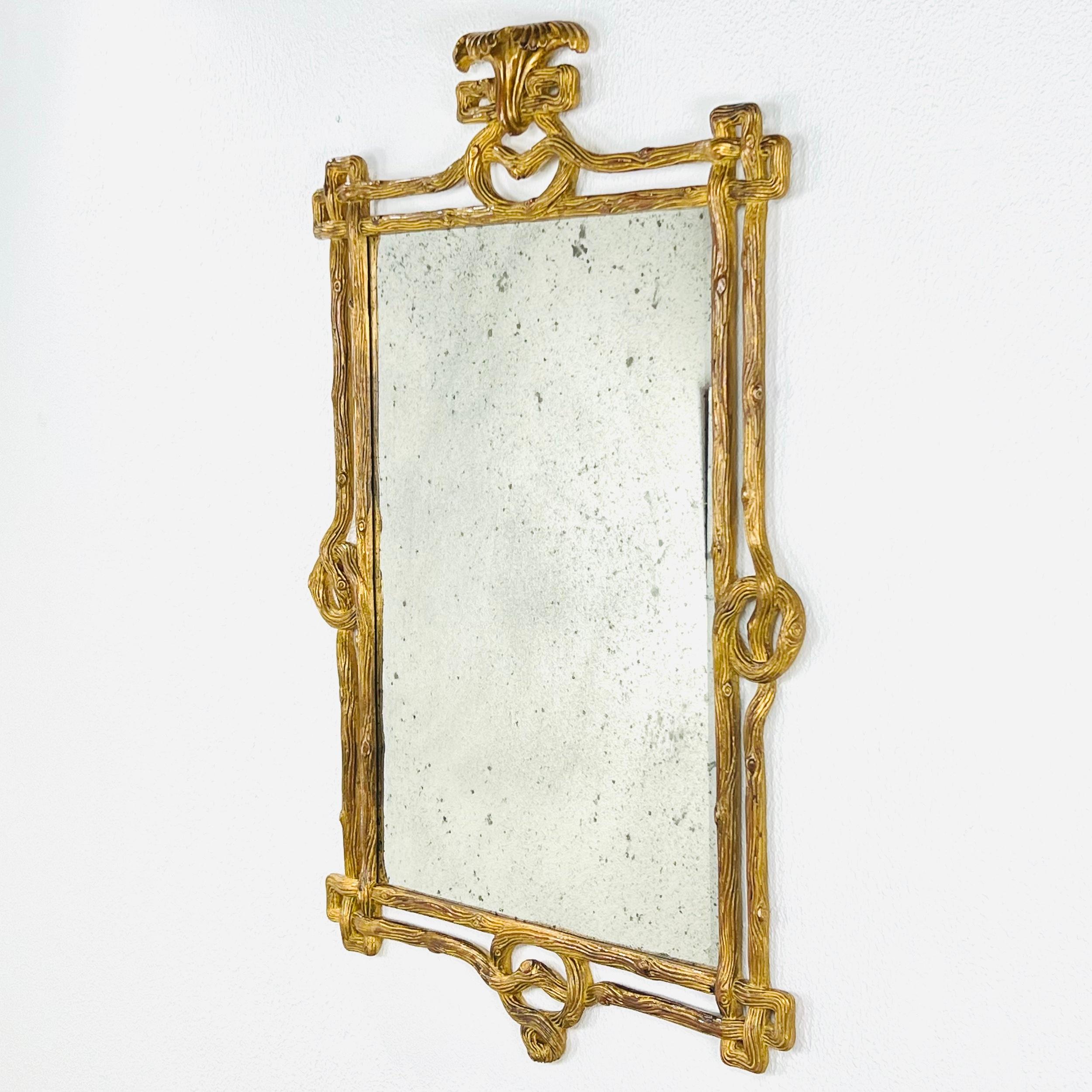Neoclassical Italian Giltwood Carved Branch Frame Antiqued Mirror For Sale