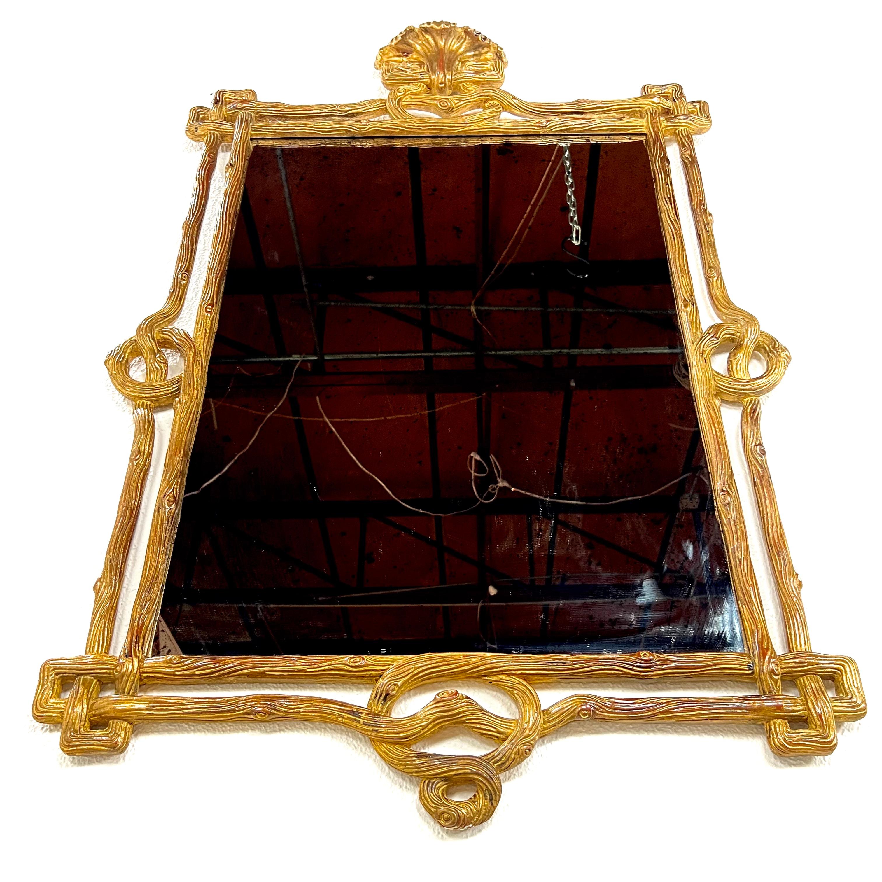 Doré Miroir italien en bois doré à encadrement de branches sculptées Antique Mirror en vente