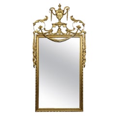 Italian Giltwood Carved Wall Mirror with Crest, Urn and Swag Decoration