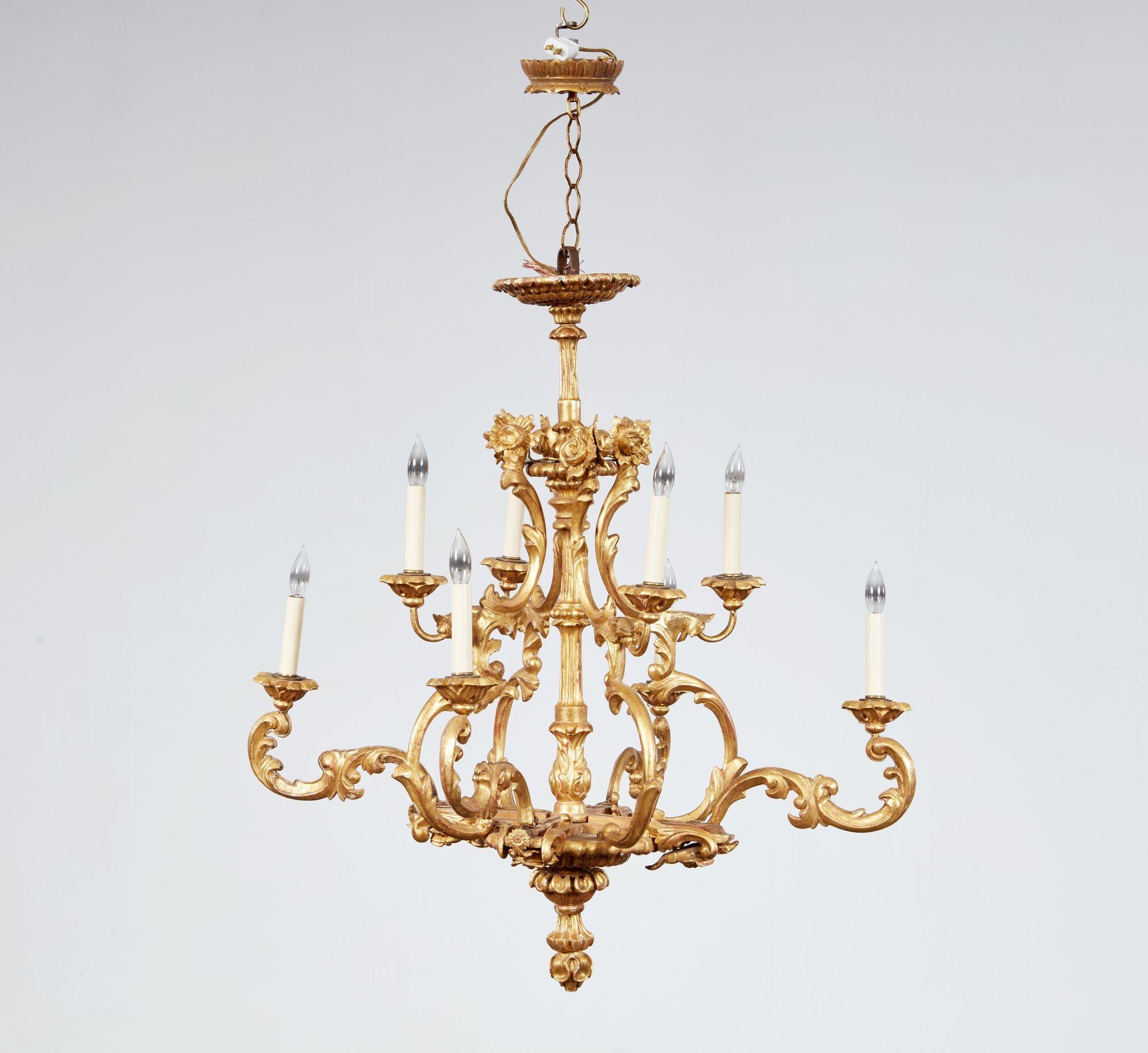 Italian Giltwood Chandelier For Sale 9