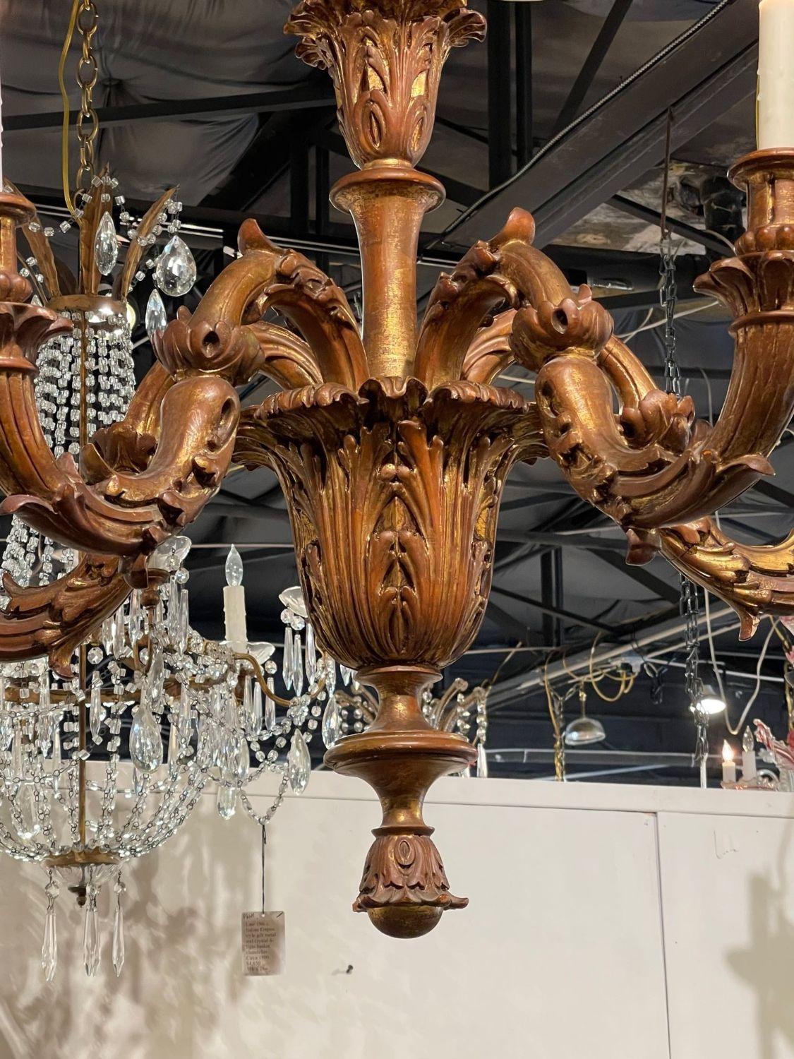 19th Century Italian Giltwood Chandelier In Good Condition For Sale In Dallas, TX