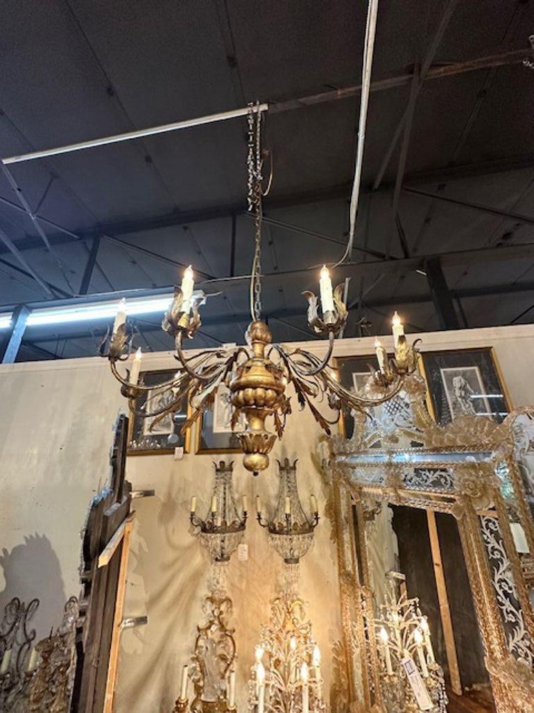 Italian Giltwood Chandelier In Good Condition For Sale In Dallas, TX