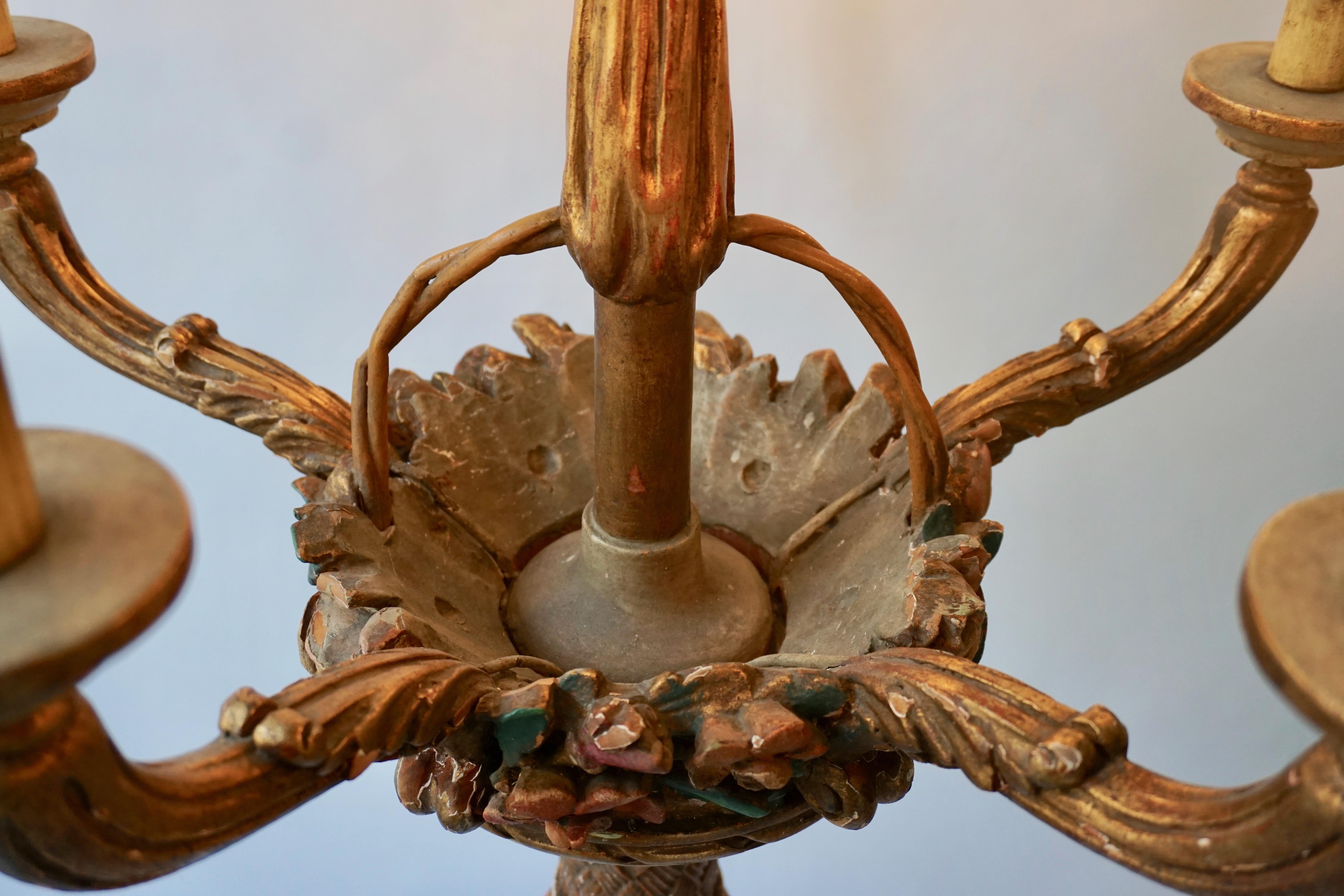 Italian Giltwood Chandelier with Flowers For Sale 14