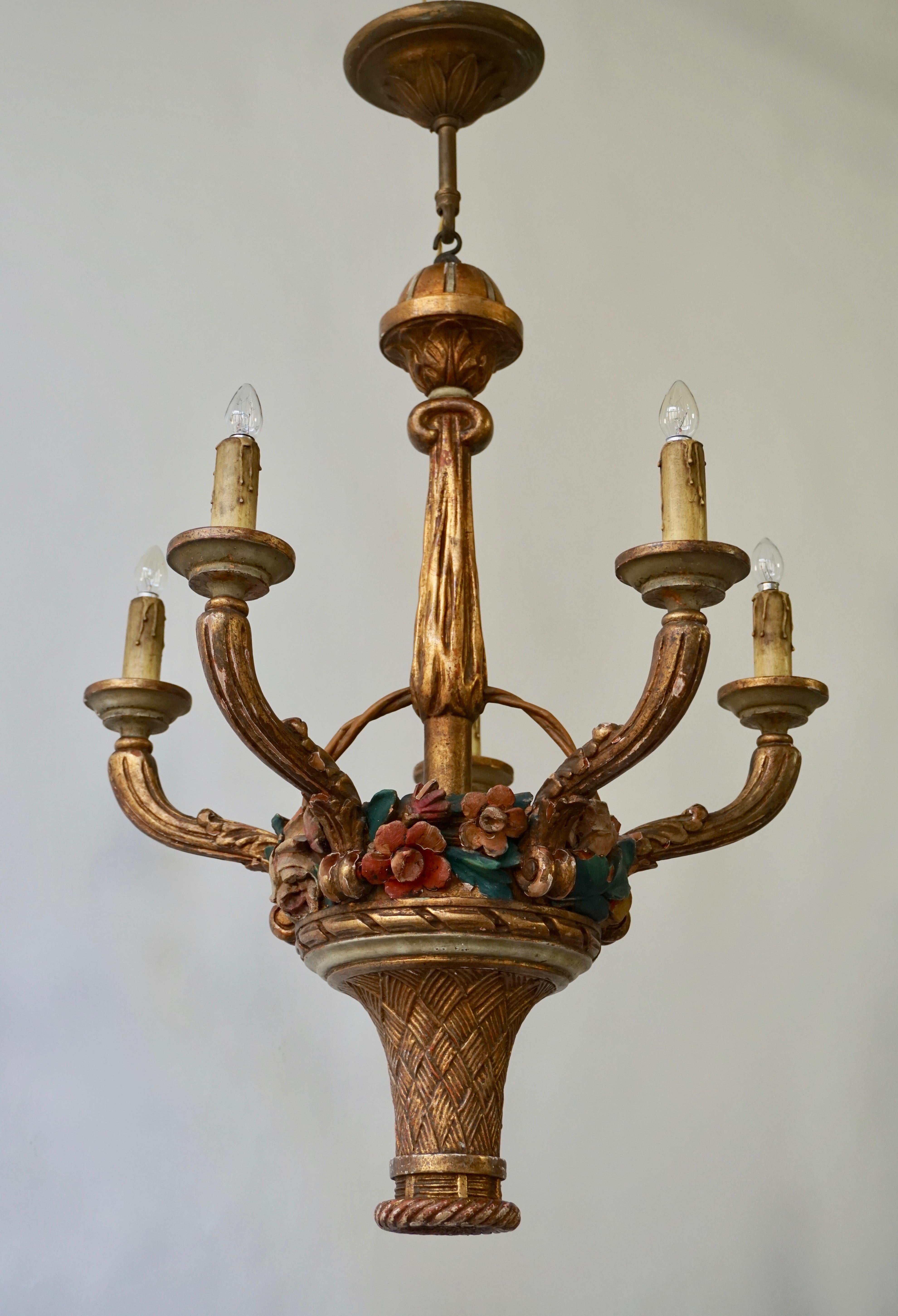 20th Century Italian Giltwood Chandelier with Flowers For Sale