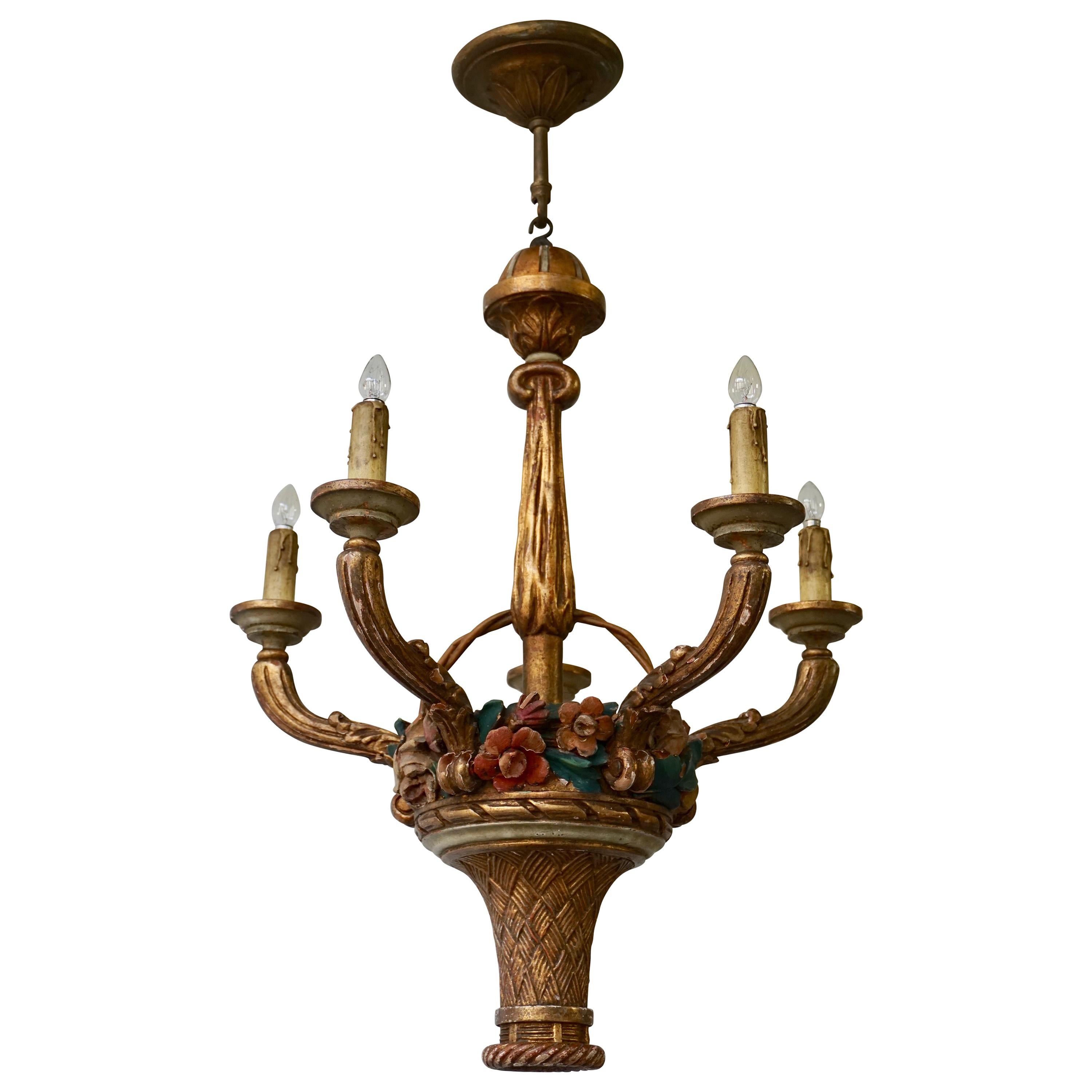 Italian Giltwood Chandelier with Flowers For Sale