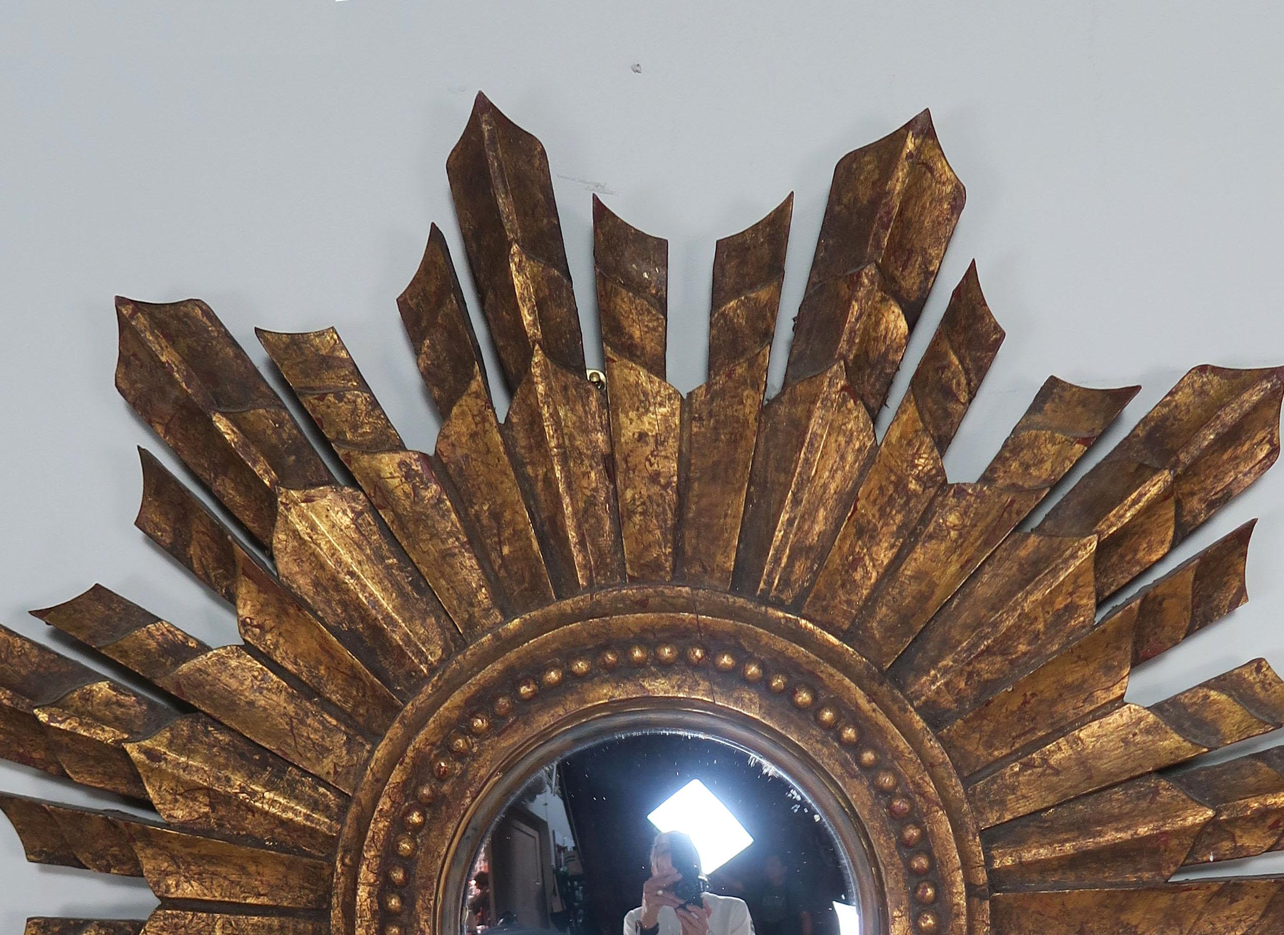 Baroque Italian Giltwood Convex Sunburst Mirror