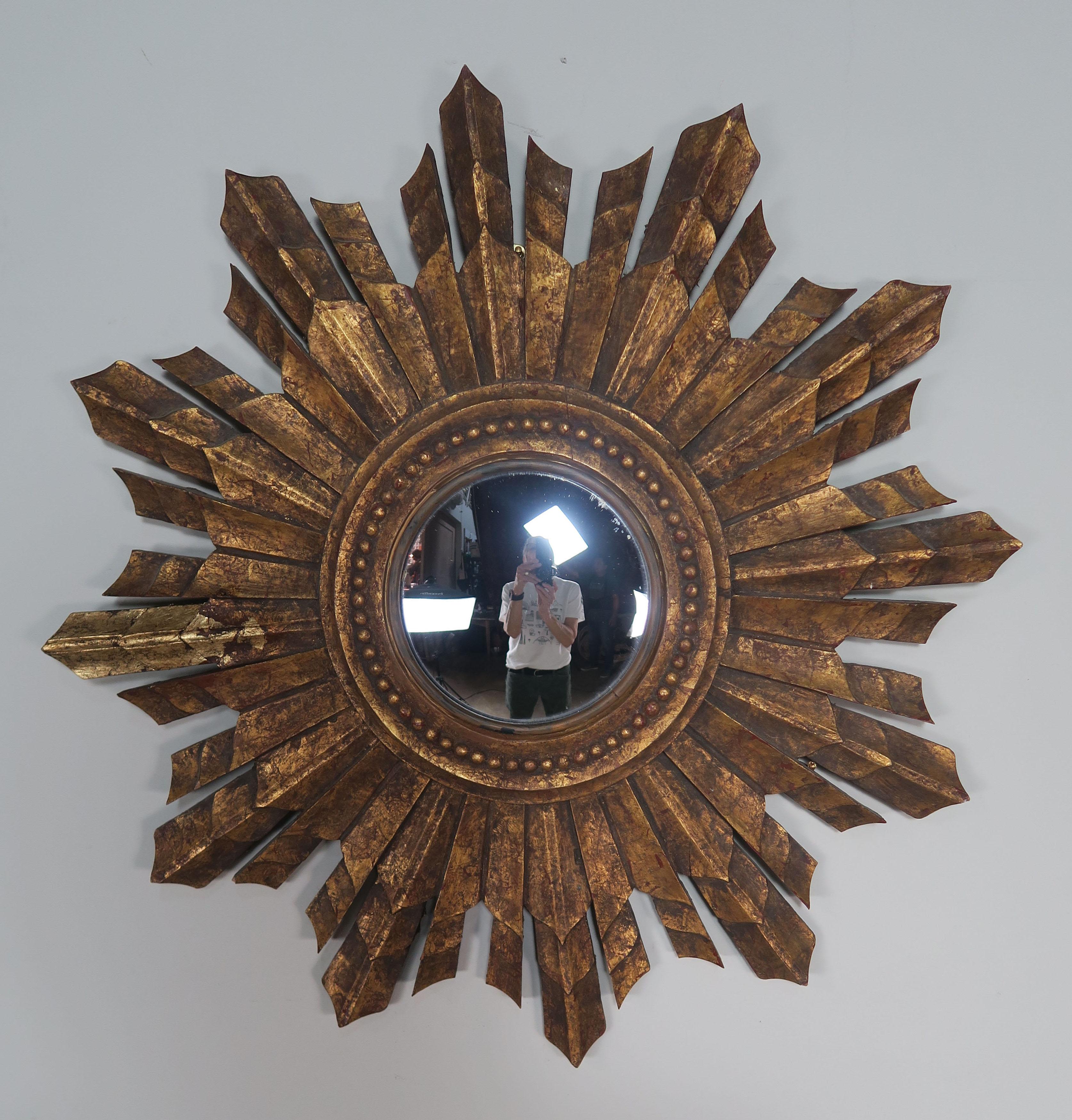 Italian Giltwood Convex Sunburst Mirror 2