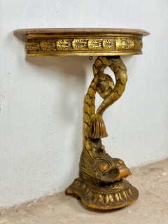 Italian Giltwood Demi-lune Table with Marble Top, Mid-20th Century