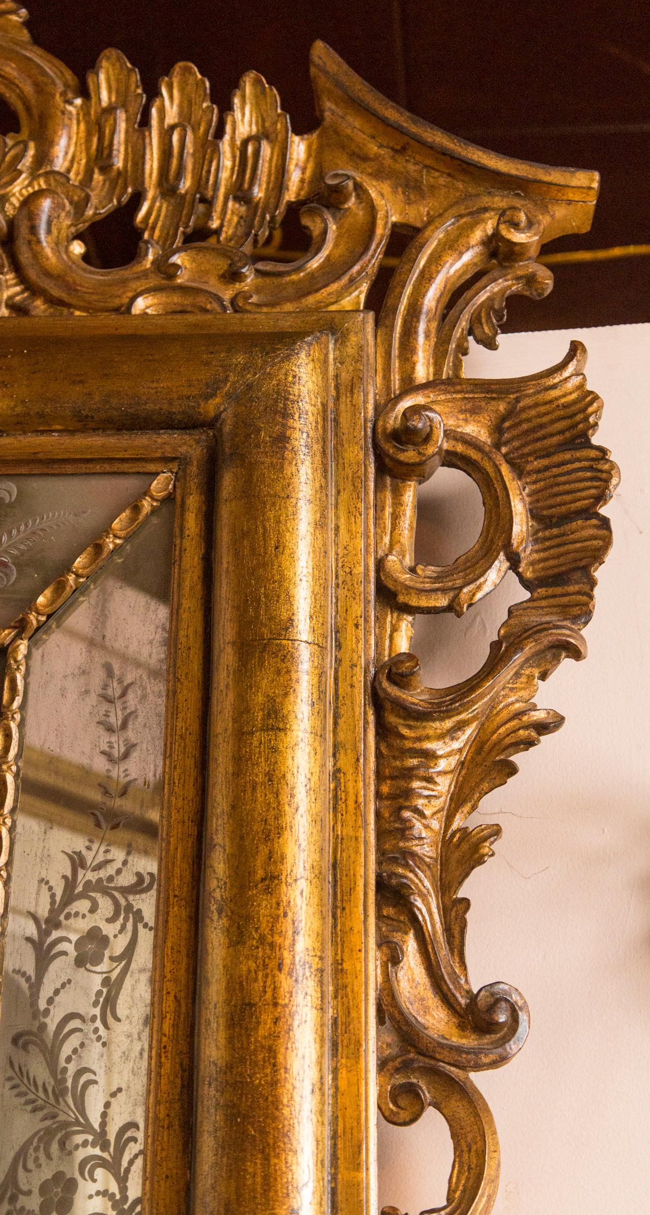 Italian Giltwood Etched Mirror For Sale 2
