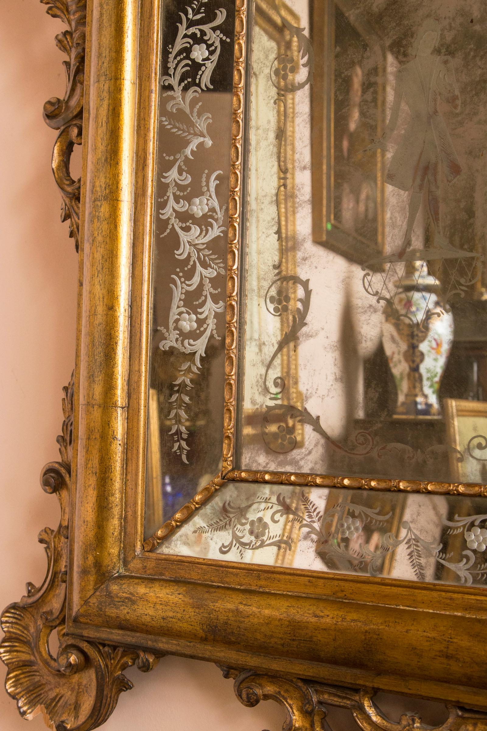 Italian Giltwood Etched Mirror For Sale 3