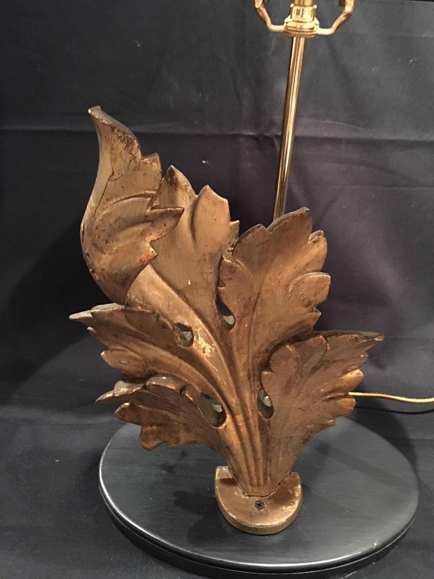 Italian Giltwood Foliate Ornament Adapted as a Lamp, 19th Century In Good Condition For Sale In Savannah, GA