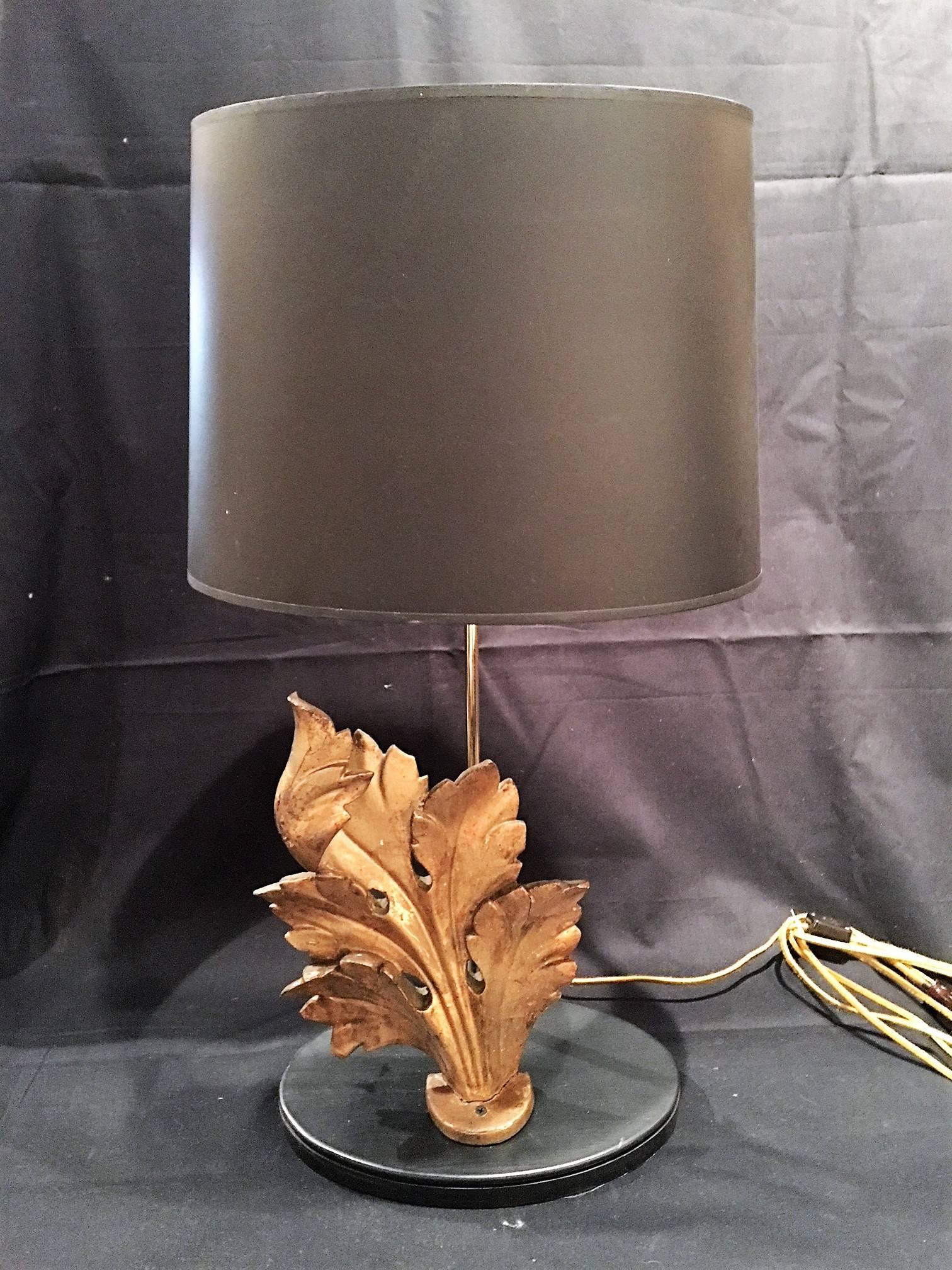 Italian giltwood foliate ornament adapted as a lamp, 19th century.