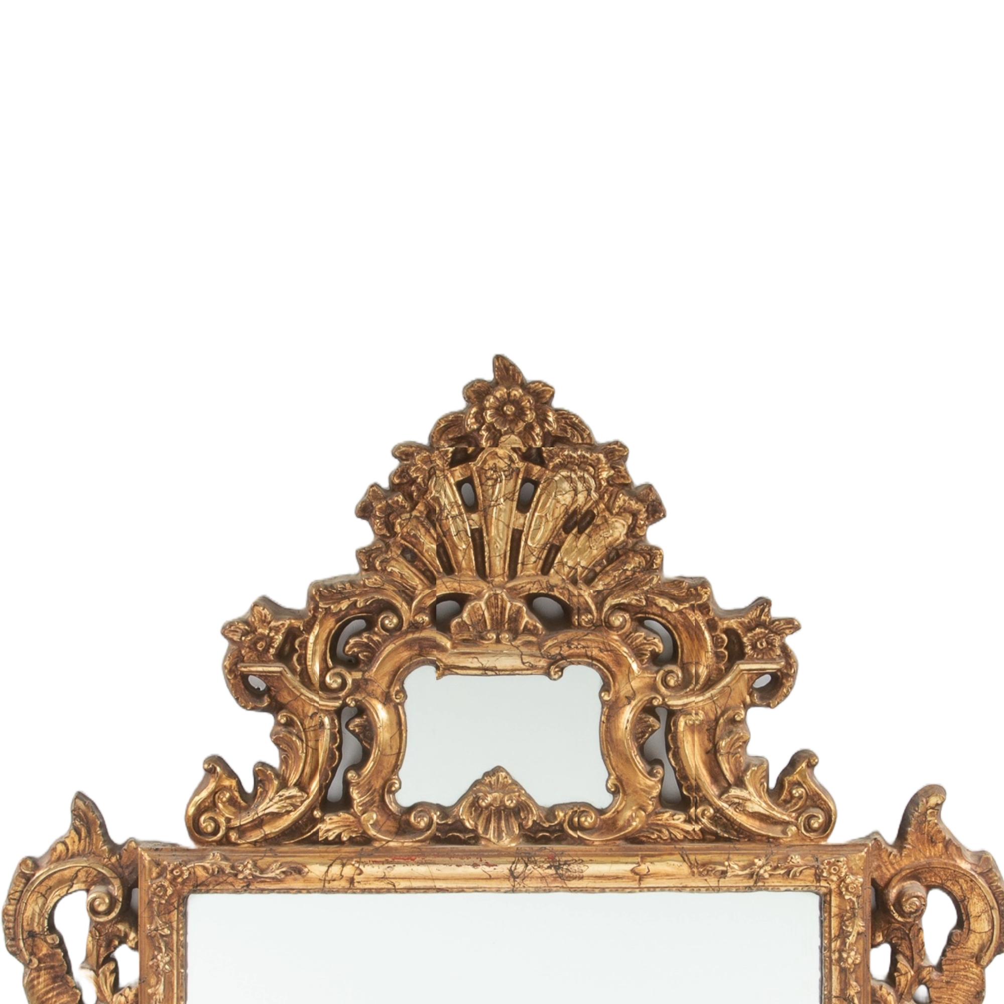 Mid-20th Century Italian Giltwood Frame Rococo Style Mantel/Fireplace Mirror For Sale