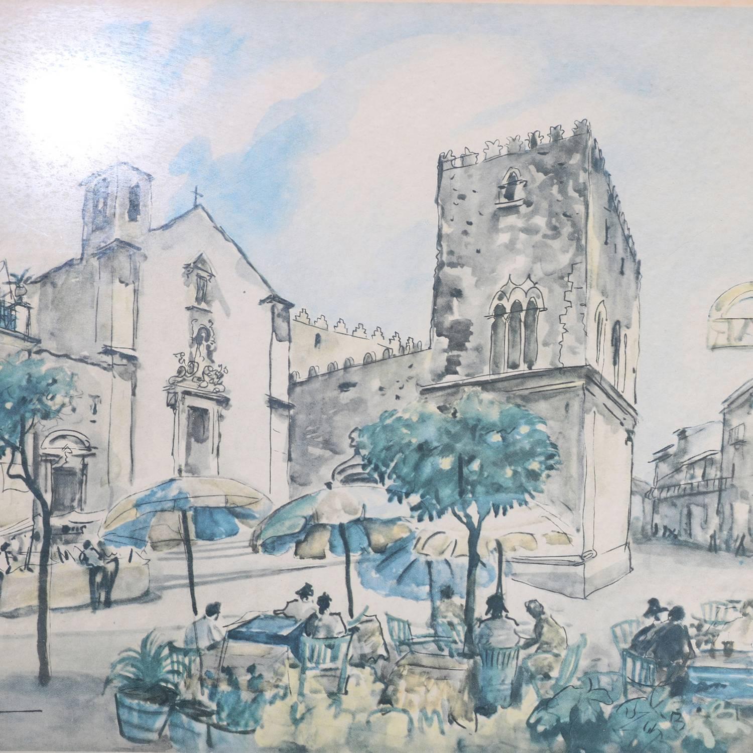 Italian framed street scene prints after original watercolors by Mario Carraro (1896-1978), one identified as
