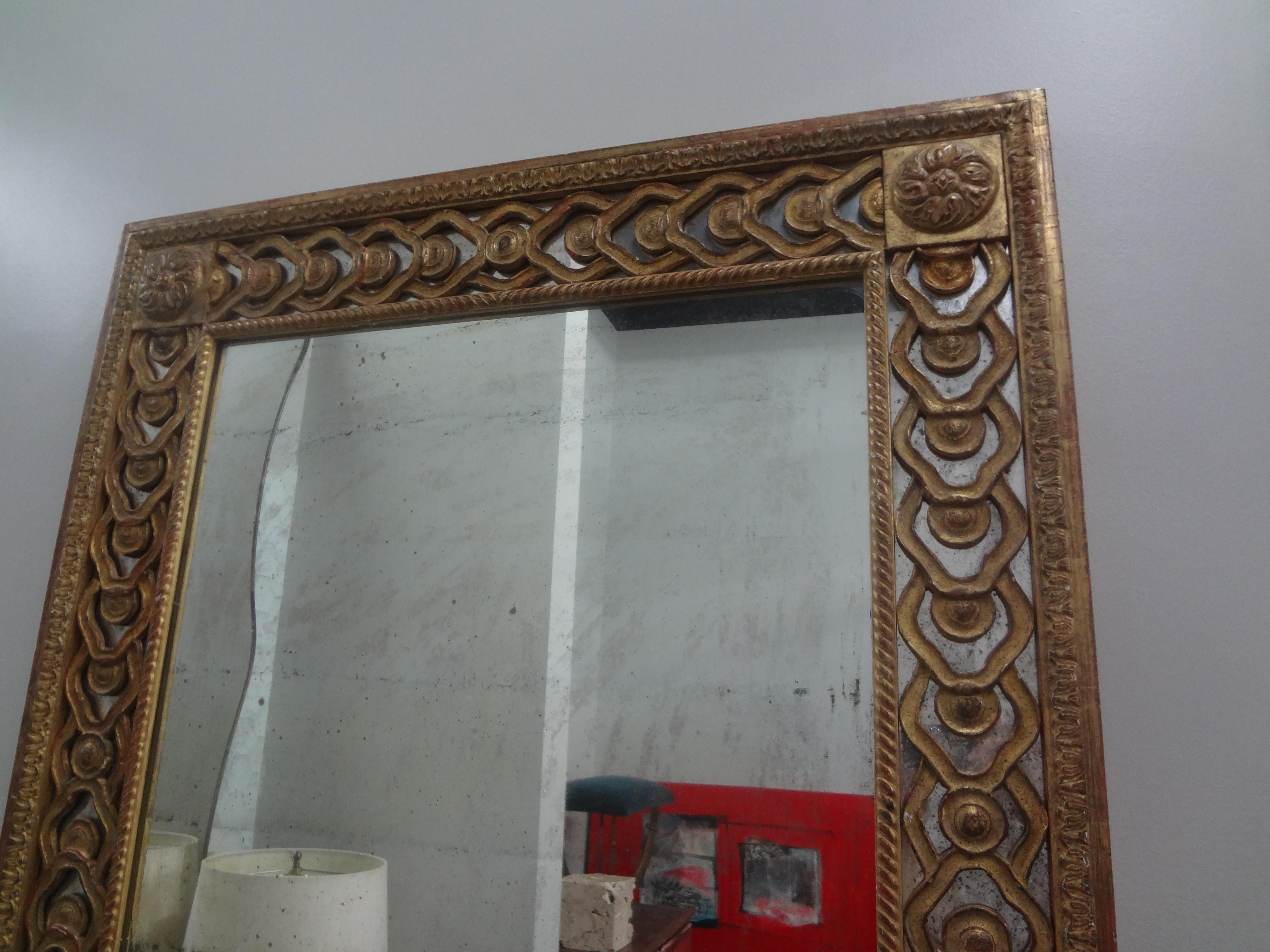 Italian Louis XVI Style Giltwood Fretwork Mirror For Sale 1