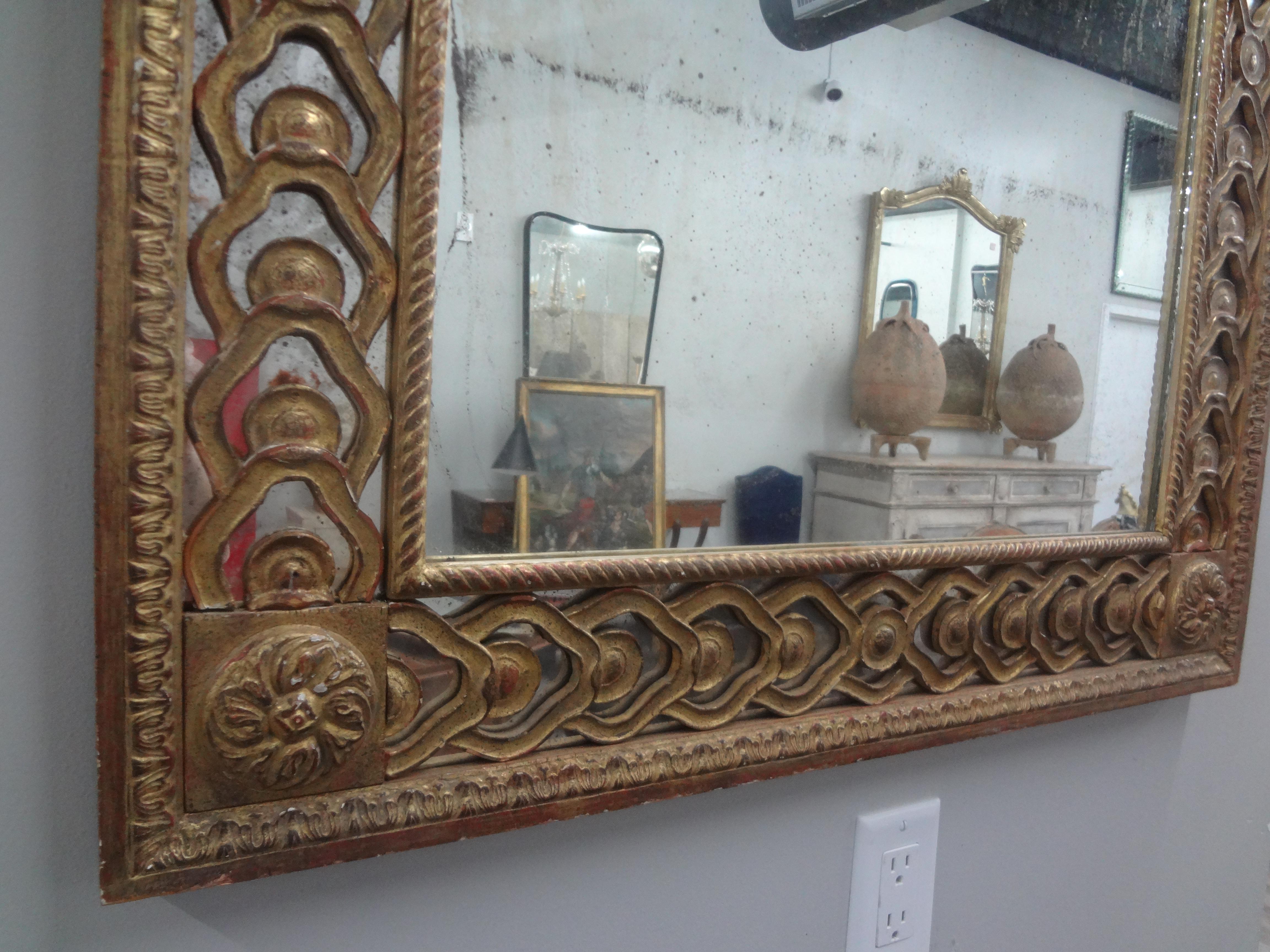 Italian Louis XVI Style Giltwood Fretwork Mirror For Sale 3
