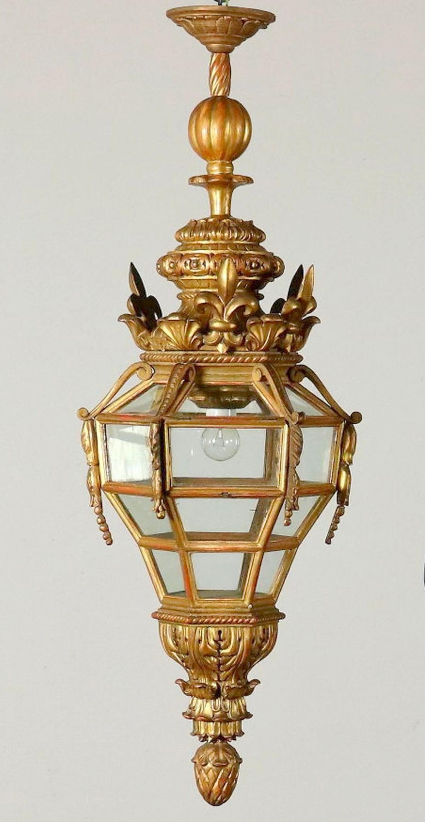 Italian Giltwood Hall Lantern For Sale 2