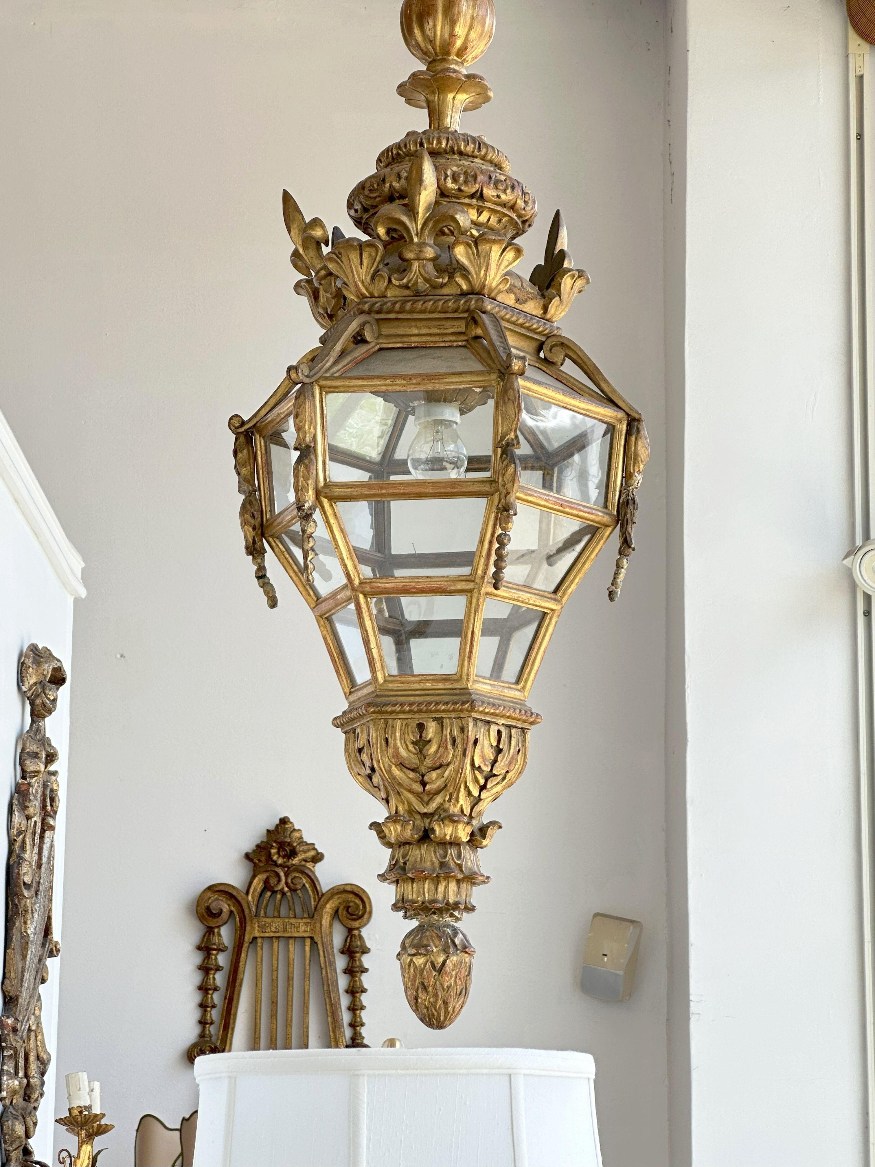 Italian Giltwood Hall Lantern For Sale 3