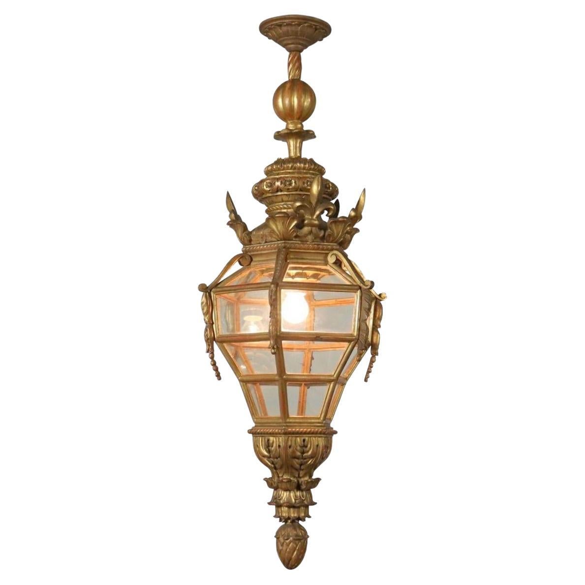 Lanterne de salle en bois doré italien