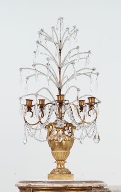Italian Giltwood, Iron and Crystal Girandole or Candelabra