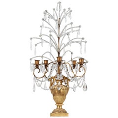 Antique Italian Giltwood, Iron and Crystal Girandole or Candelabra