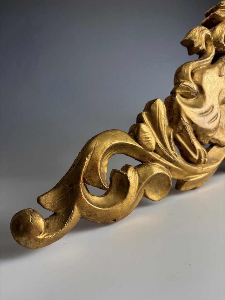 Frontón de León Italiano de Madera Dorada, Siglo XVIII - Decoración Antigua Tallada a Mano en venta 3