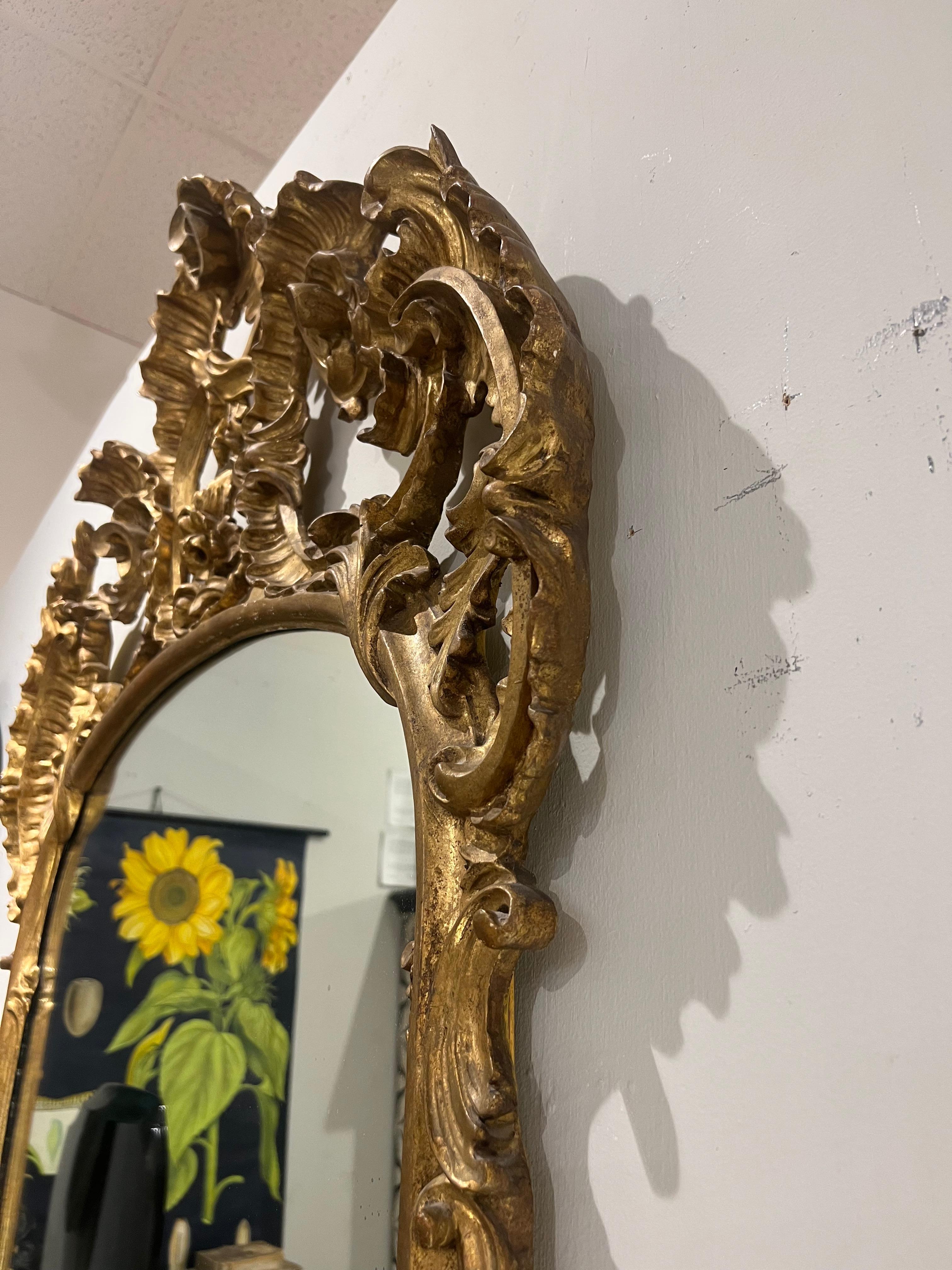Carved Italian Giltwood Mirror For Sale