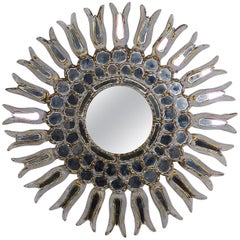Antique Italian Giltwood & Mirrored Sunburst Mirror, circa 1900