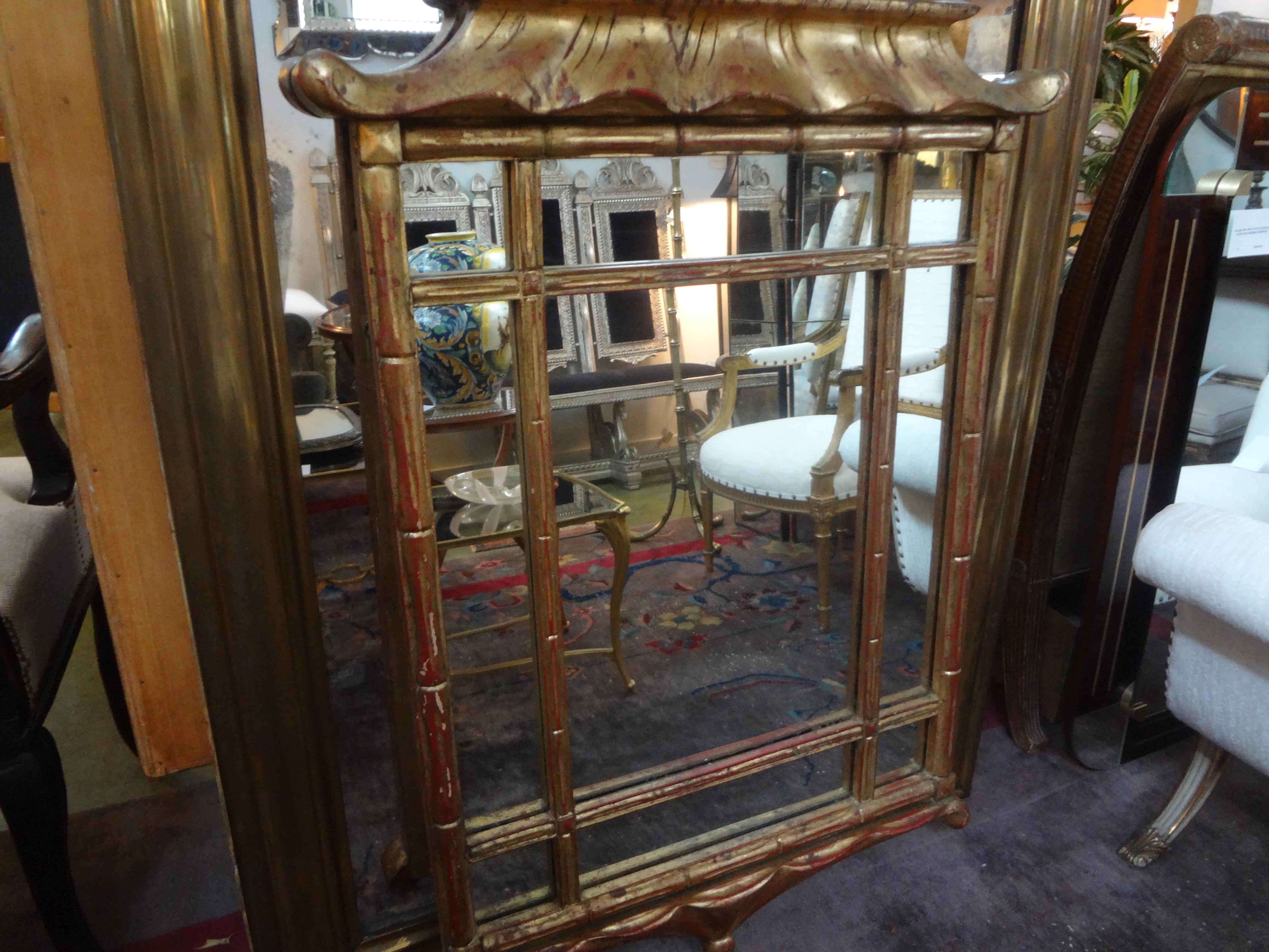 Italian Giltwood Chinese Chippendale or Chinoiserie Style Pagoda Mirror 6