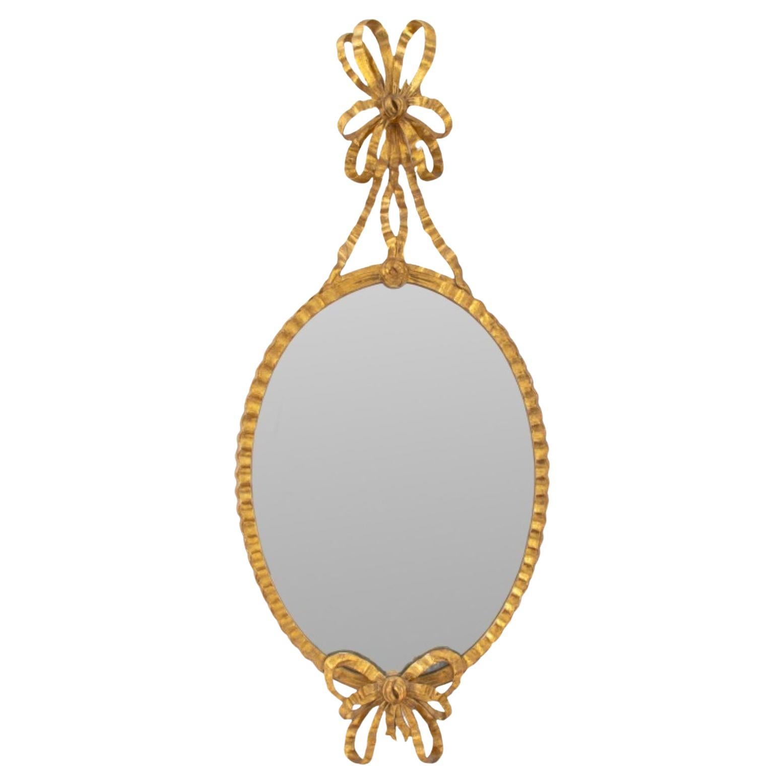 Italian Giltwood Ribbon-Tied Oval Mirror, 20th C. For Sale