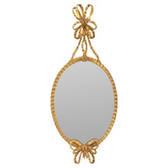 Vintage Italian Giltwood Ribbon-Tied Oval Mirror, 20th C.