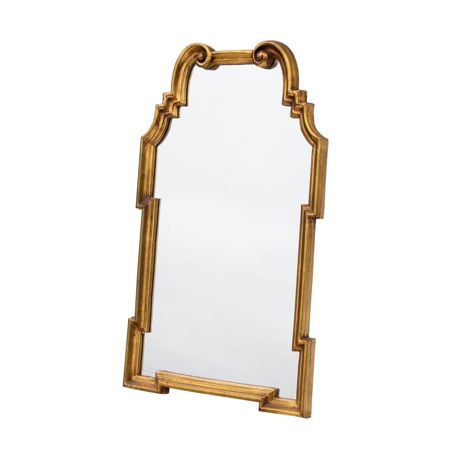 Italian Giltwood Scrolled Arch Keyhole Gold Mirror by La Barge, 1970s In Good Condition For Sale In Grand Rapids, MI