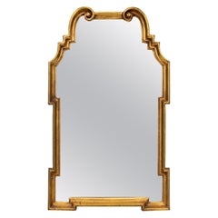 Italian Giltwood Scrolled Arch Keyhole Gold Mirror by LaBarge, 1970s
