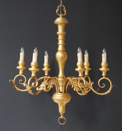 Sechsarmiger italienischer Kronleuchter aus vergoldetem Holz