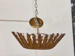 Italian Giltwood Sunburst Chandelier with Frosted Glass Diffuser, circa 1930