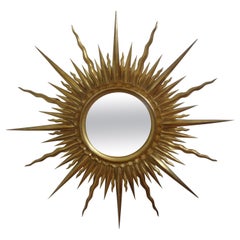 Miroir convexe en bois doré italien Sunburst