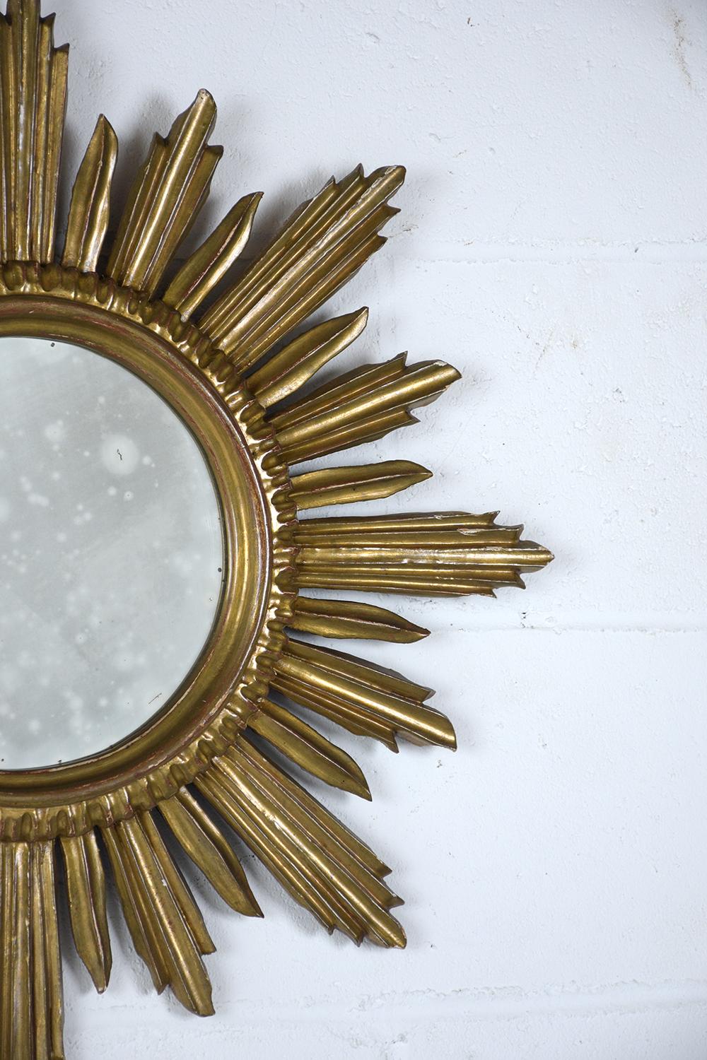 Hand-Carved Italian Giltwood Sunburst Mirror