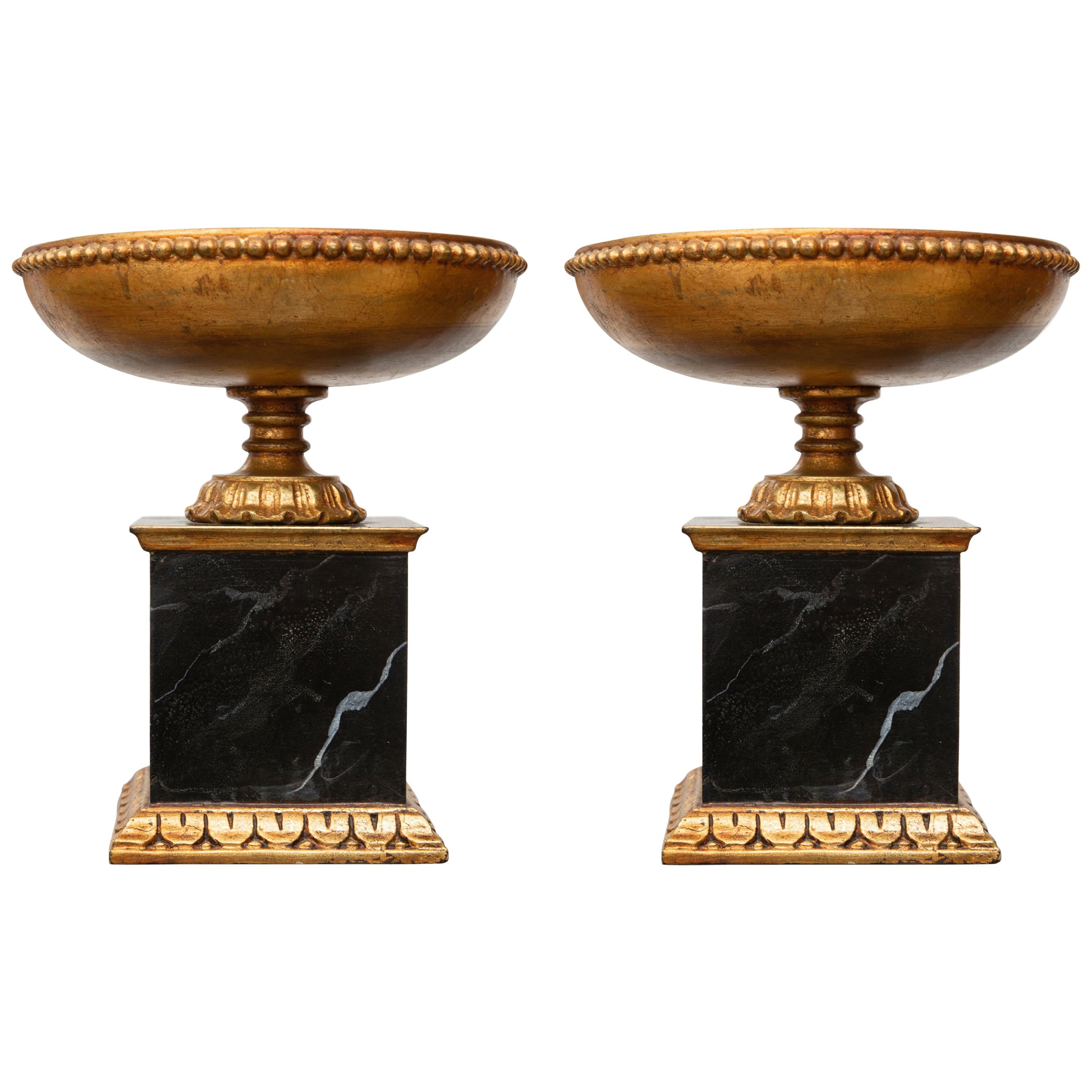 Italian Giltwood Tazza on Faux Marble Pedestal