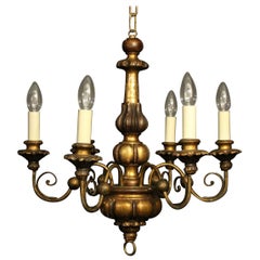 Italian Giltwood and Toleware 6-Light Antique Chandelier