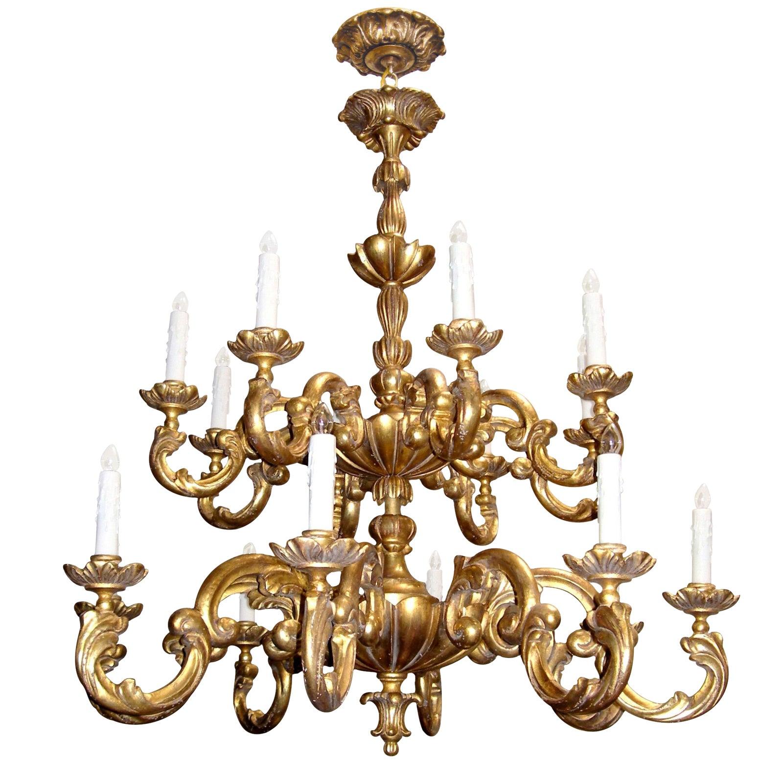 Italian giltwood two-tier sixteen arm Verochio chandelier by Randy Esada

Dimensions: 36