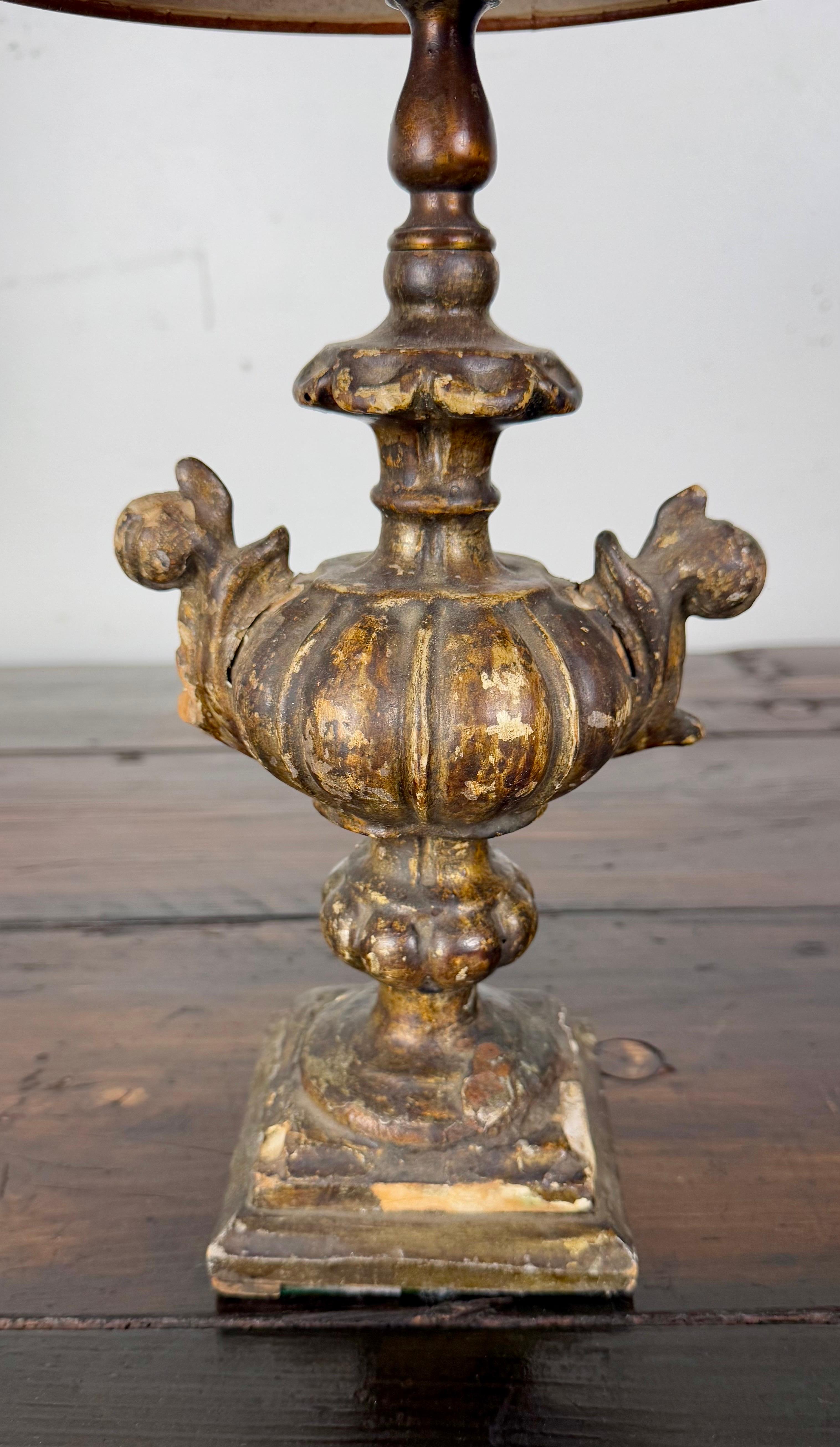 Rococo Italian Giltwood Urn Lamp w/ Parchment Shade For Sale